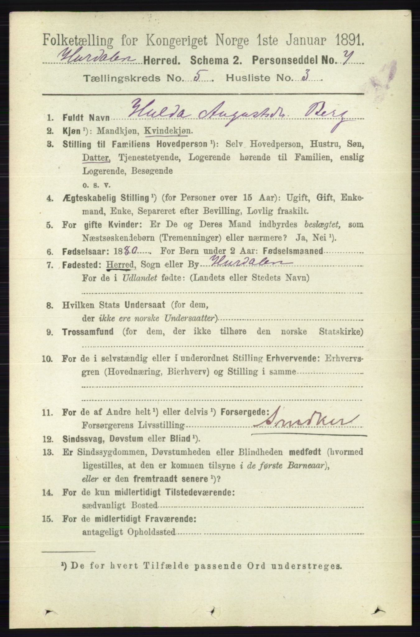 RA, 1891 census for 0239 Hurdal, 1891, p. 2034