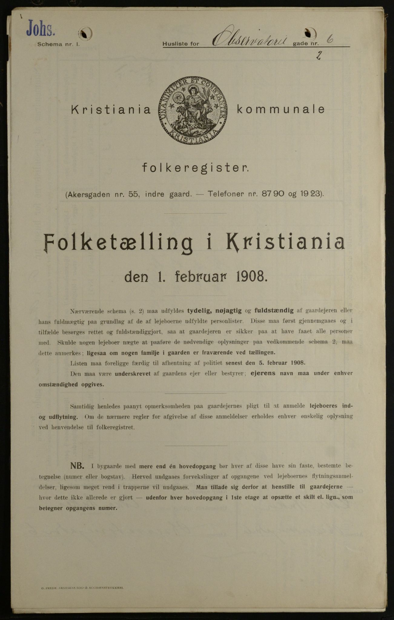 OBA, Municipal Census 1908 for Kristiania, 1908, p. 66672