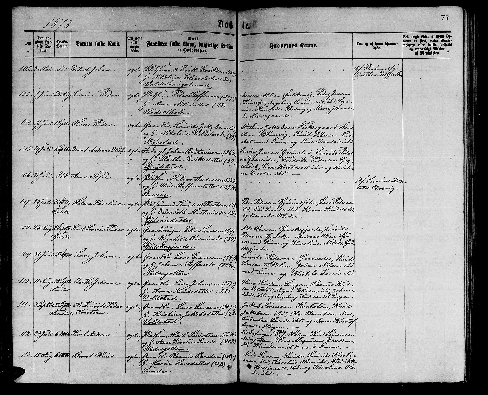 Ministerialprotokoller, klokkerbøker og fødselsregistre - Møre og Romsdal, AV/SAT-A-1454/528/L0429: Parish register (copy) no. 528C10, 1872-1886, p. 77