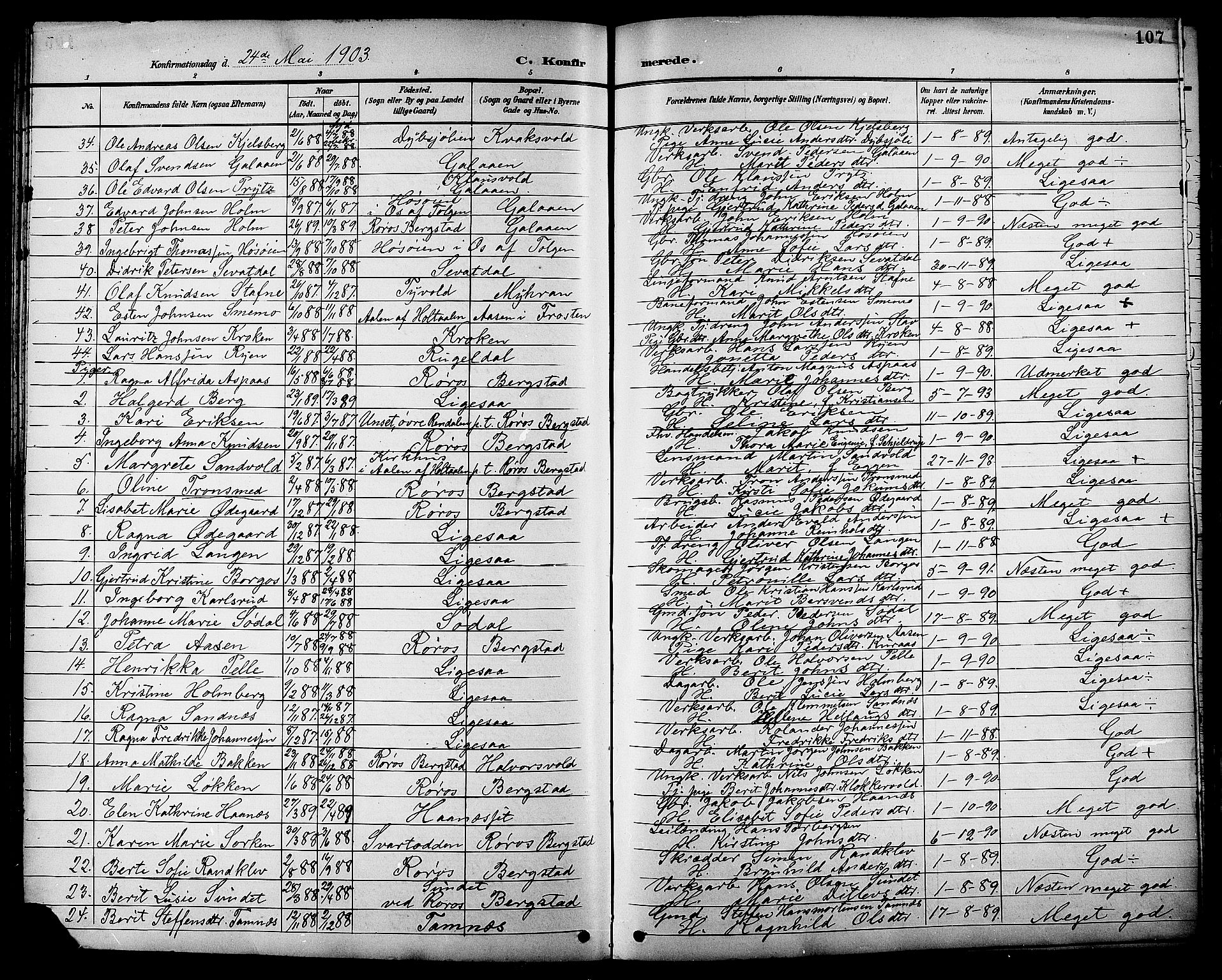 Ministerialprotokoller, klokkerbøker og fødselsregistre - Sør-Trøndelag, AV/SAT-A-1456/681/L0941: Parish register (copy) no. 681C05, 1896-1905, p. 107