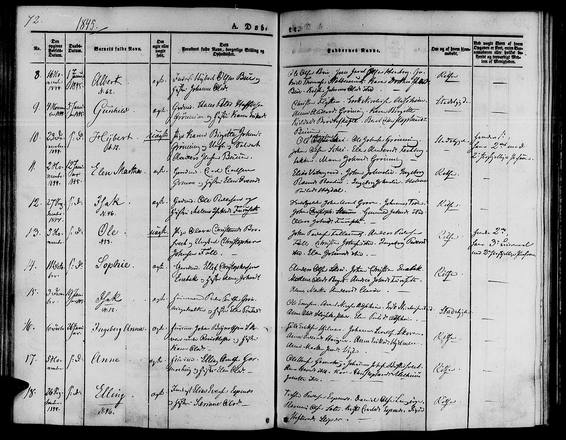 Ministerialprotokoller, klokkerbøker og fødselsregistre - Sør-Trøndelag, SAT/A-1456/646/L0610: Parish register (official) no. 646A08, 1837-1847, p. 72