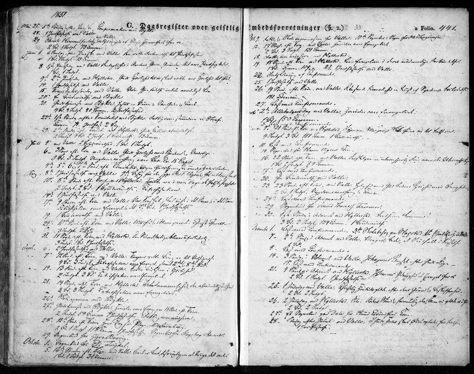 Valle sokneprestkontor, SAK/1111-0044/F/Fa/Fac/L0006: Parish register (official) no. A 6, 1831-1853, p. 441