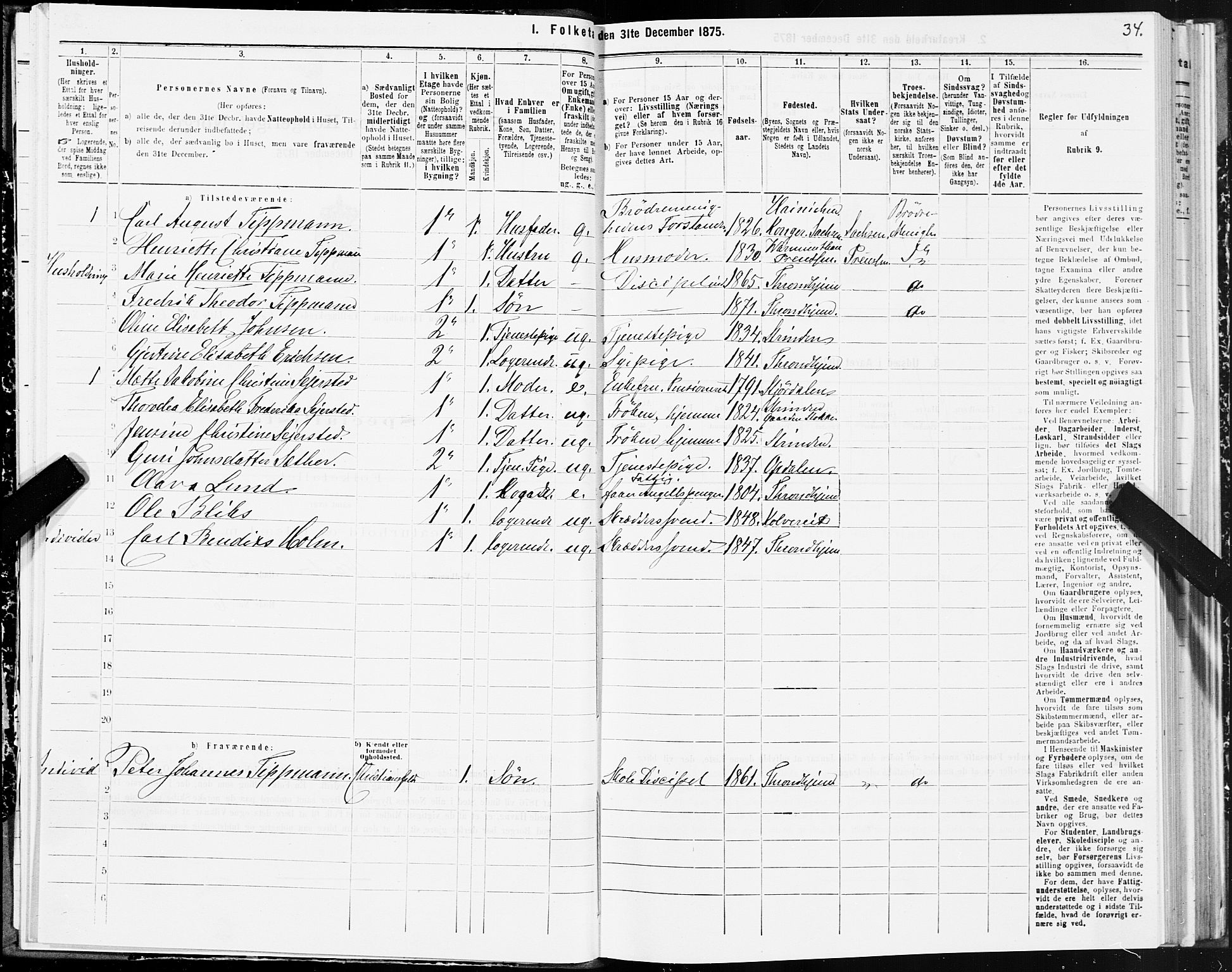 SAT, 1875 census for 1601 Trondheim, 1875, p. 4034