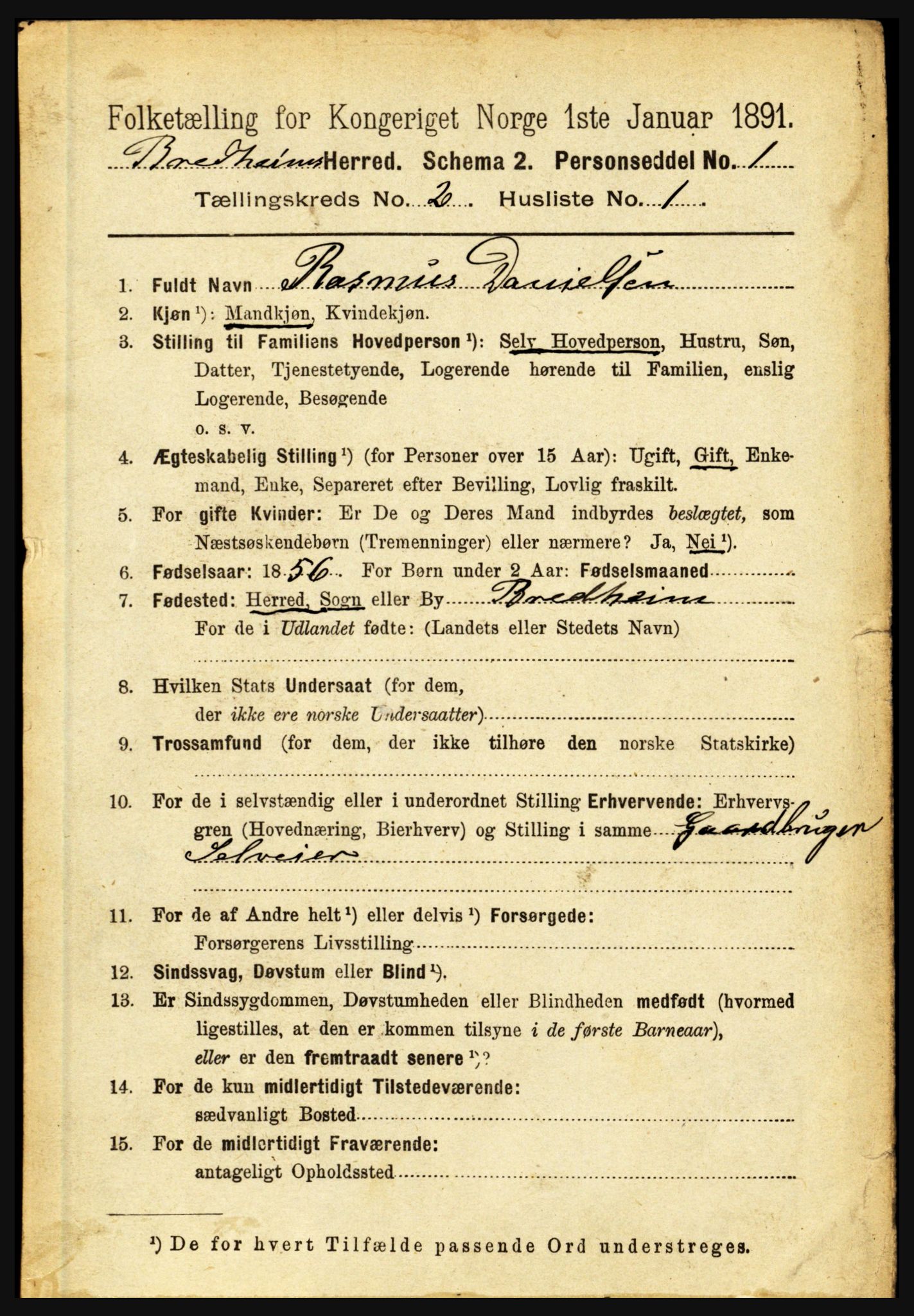 RA, 1891 census for 1446 Breim, 1891, p. 371