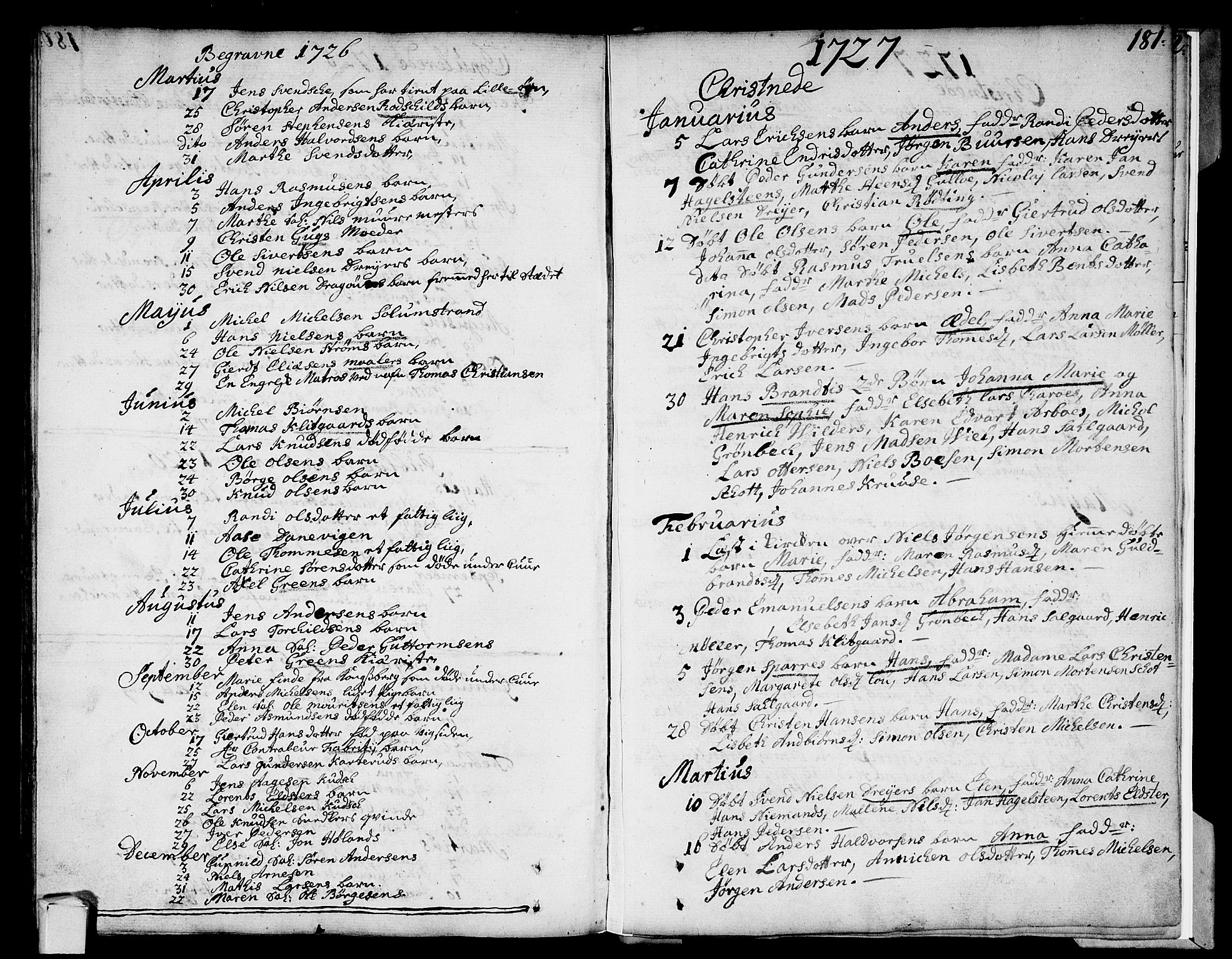 Strømsø kirkebøker, AV/SAKO-A-246/F/Fa/L0002: Parish register (official) no. I 2, 1726-1727, p. 181