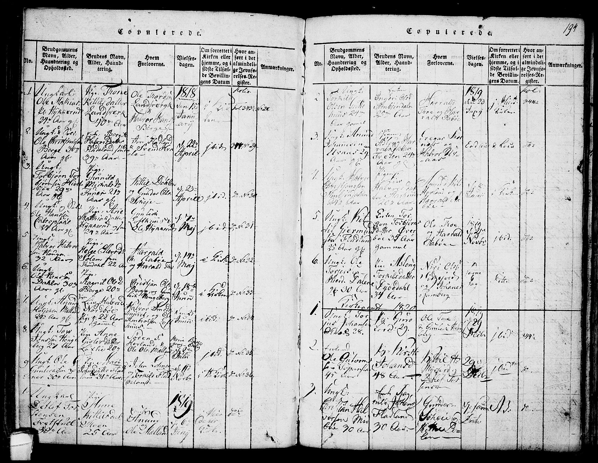Hjartdal kirkebøker, SAKO/A-270/F/Fa/L0007: Parish register (official) no. I 7, 1815-1843, p. 194
