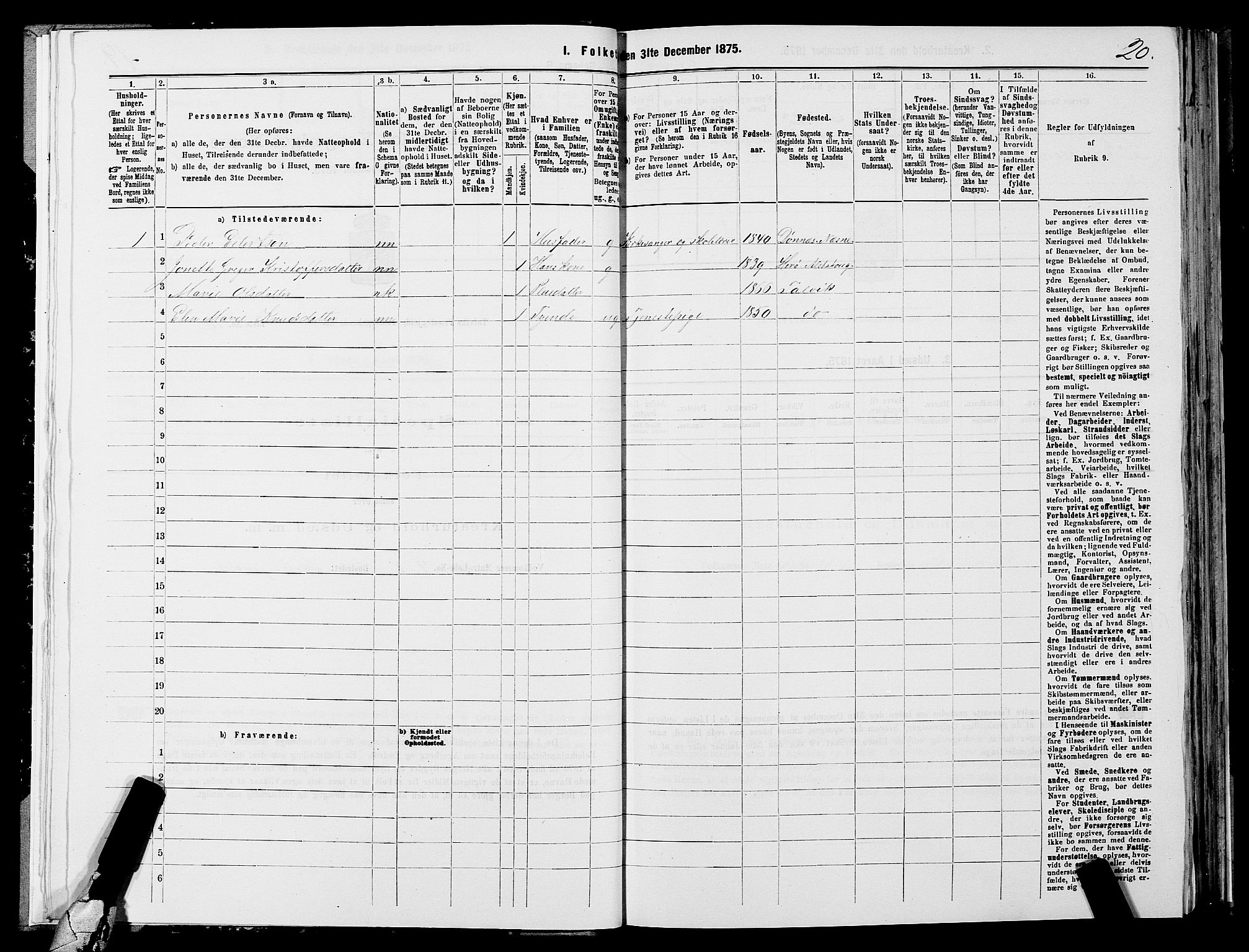 SATØ, 1875 census for 2013P Talvik, 1875, p. 1020