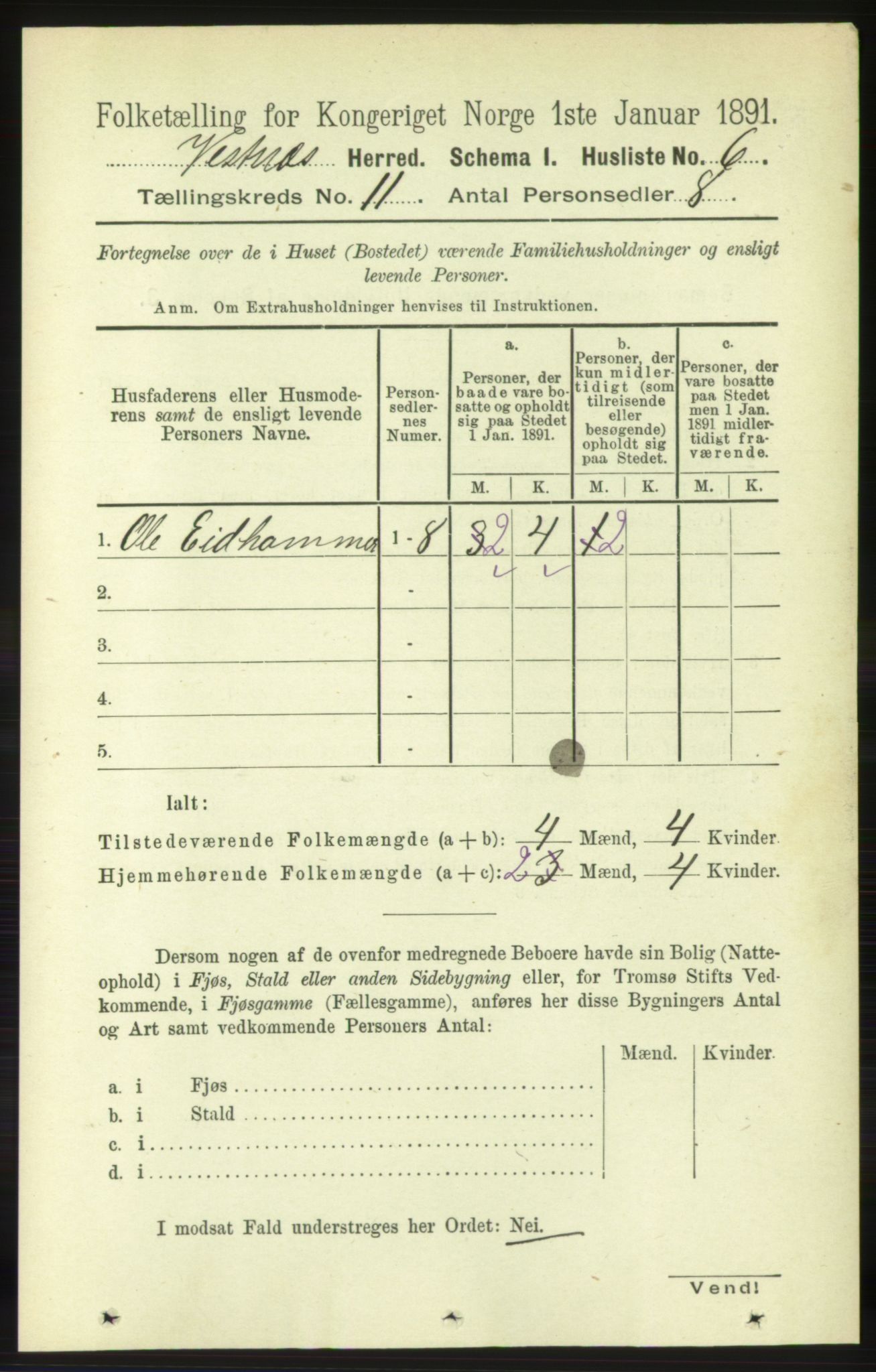 RA, 1891 census for 1535 Vestnes, 1891, p. 3862