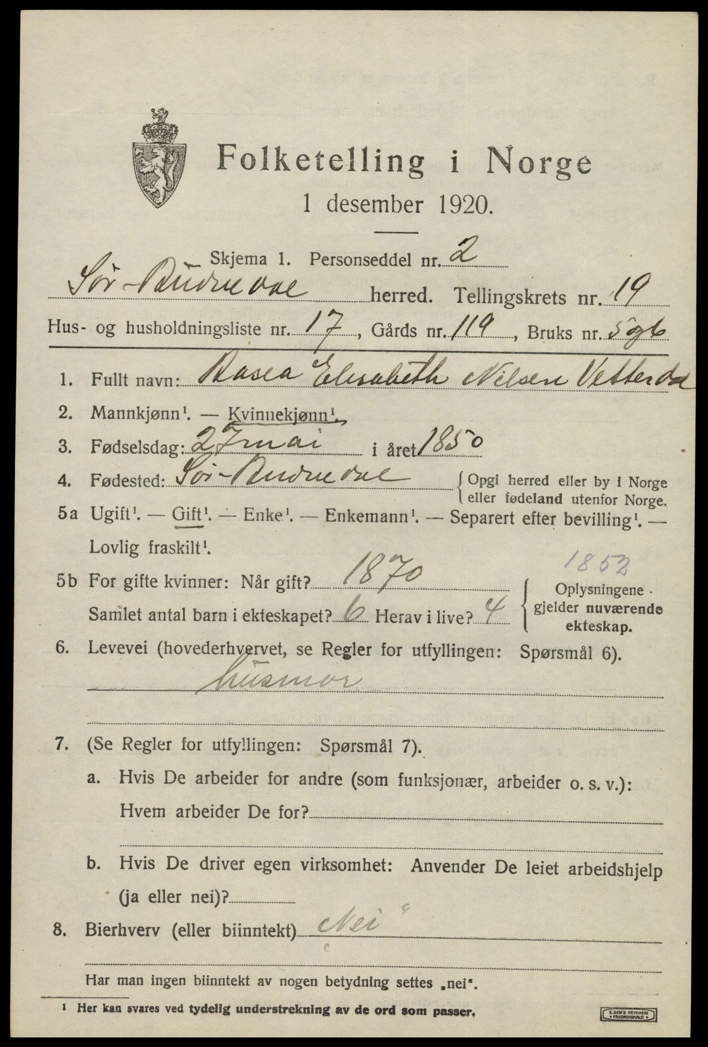 SAK, 1920 census for Sør-Audnedal, 1920, p. 6713