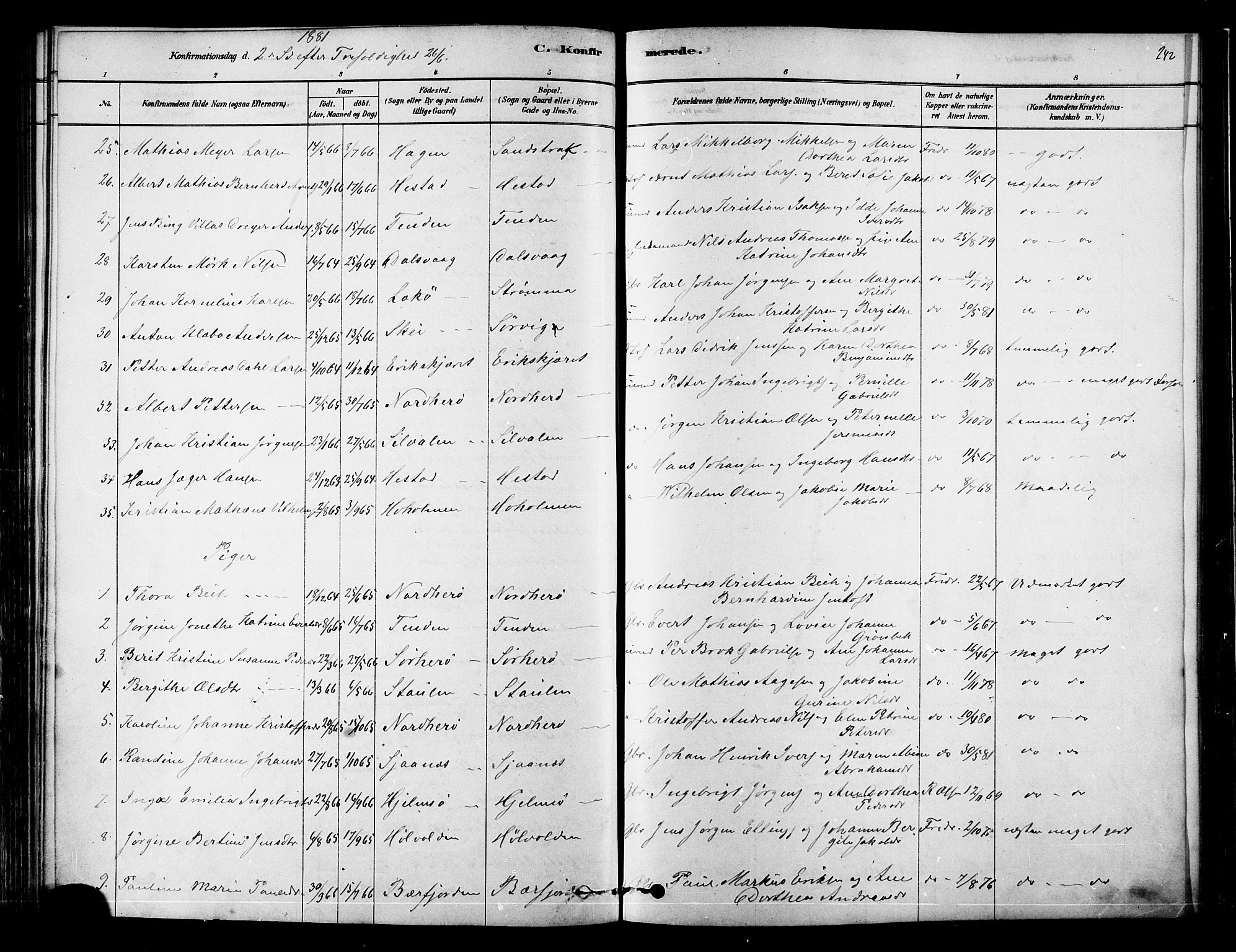 Ministerialprotokoller, klokkerbøker og fødselsregistre - Nordland, AV/SAT-A-1459/834/L0507: Parish register (official) no. 834A05, 1878-1892, p. 242