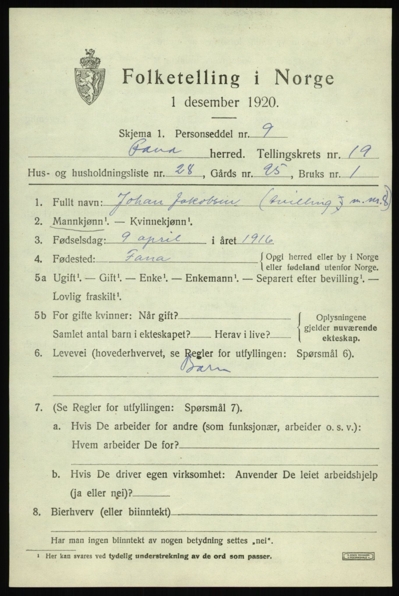 SAB, 1920 census for Fana, 1920, p. 23081