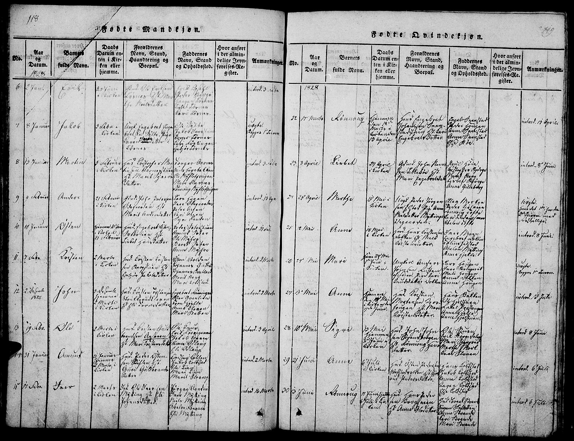 Ringebu prestekontor, AV/SAH-PREST-082/H/Ha/Hab/L0001: Parish register (copy) no. 1, 1821-1839, p. 118-119