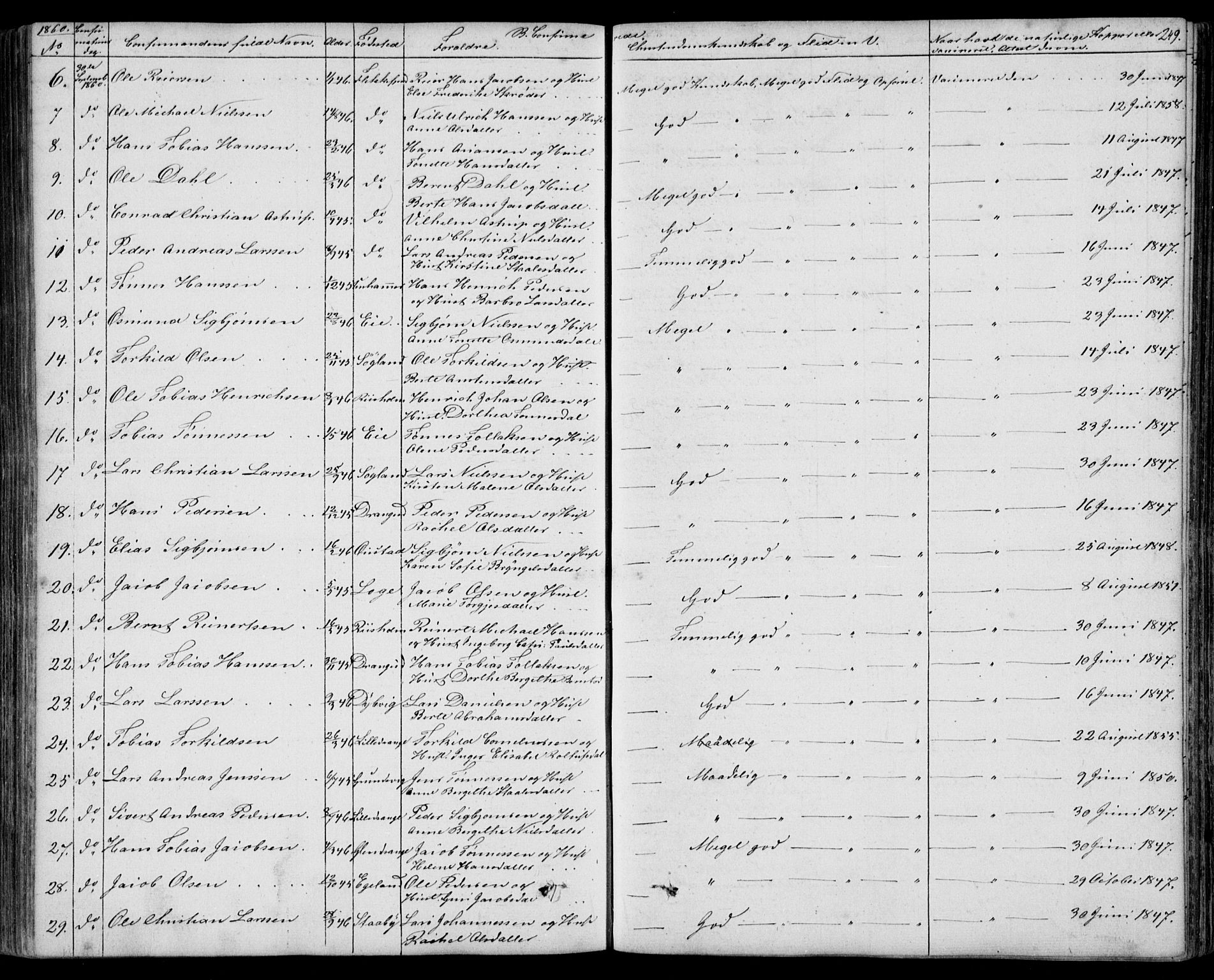 Flekkefjord sokneprestkontor, SAK/1111-0012/F/Fb/Fbc/L0005: Parish register (copy) no. B 5, 1846-1866, p. 249
