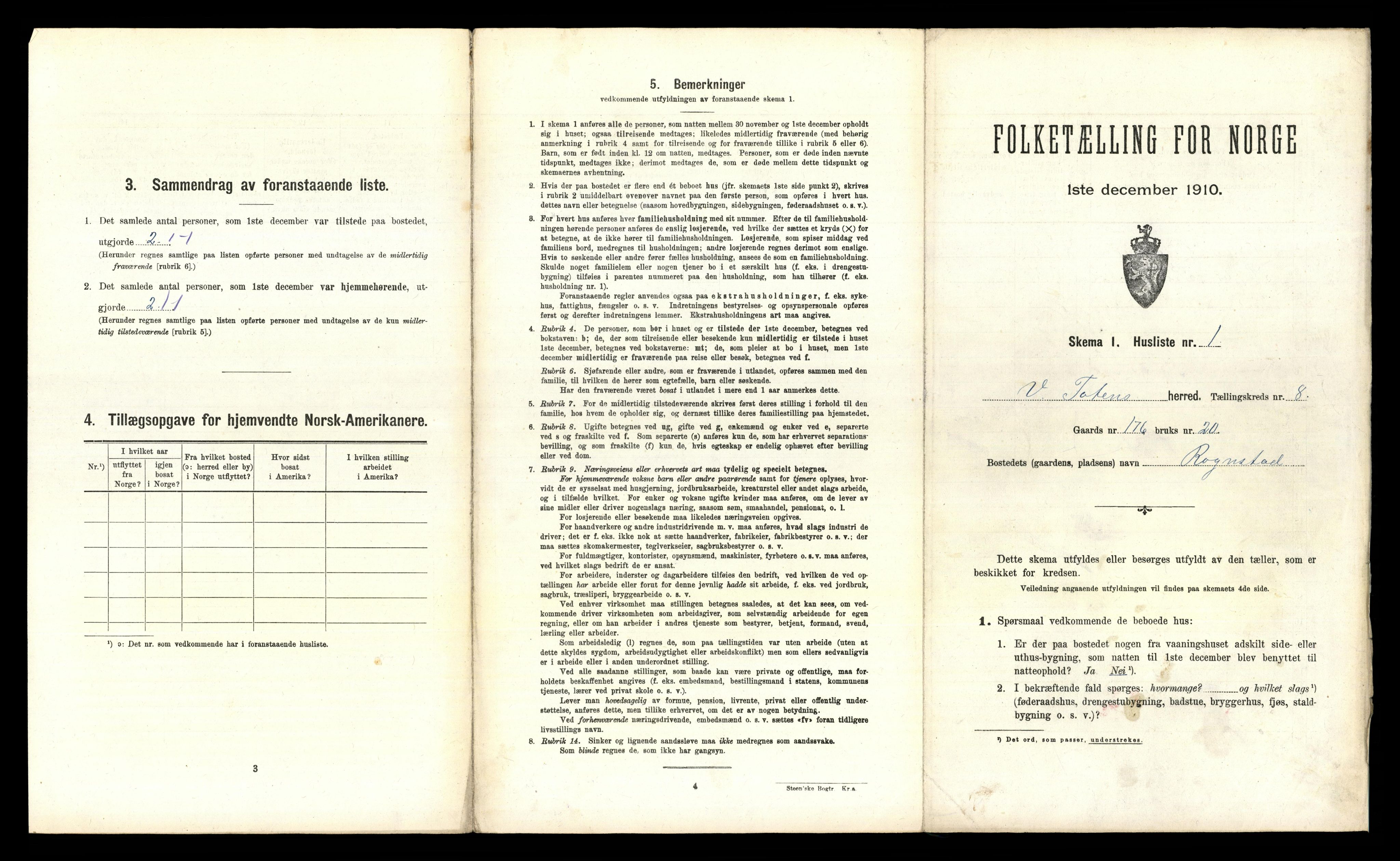 RA, 1910 census for Vestre Toten, 1910, p. 1113