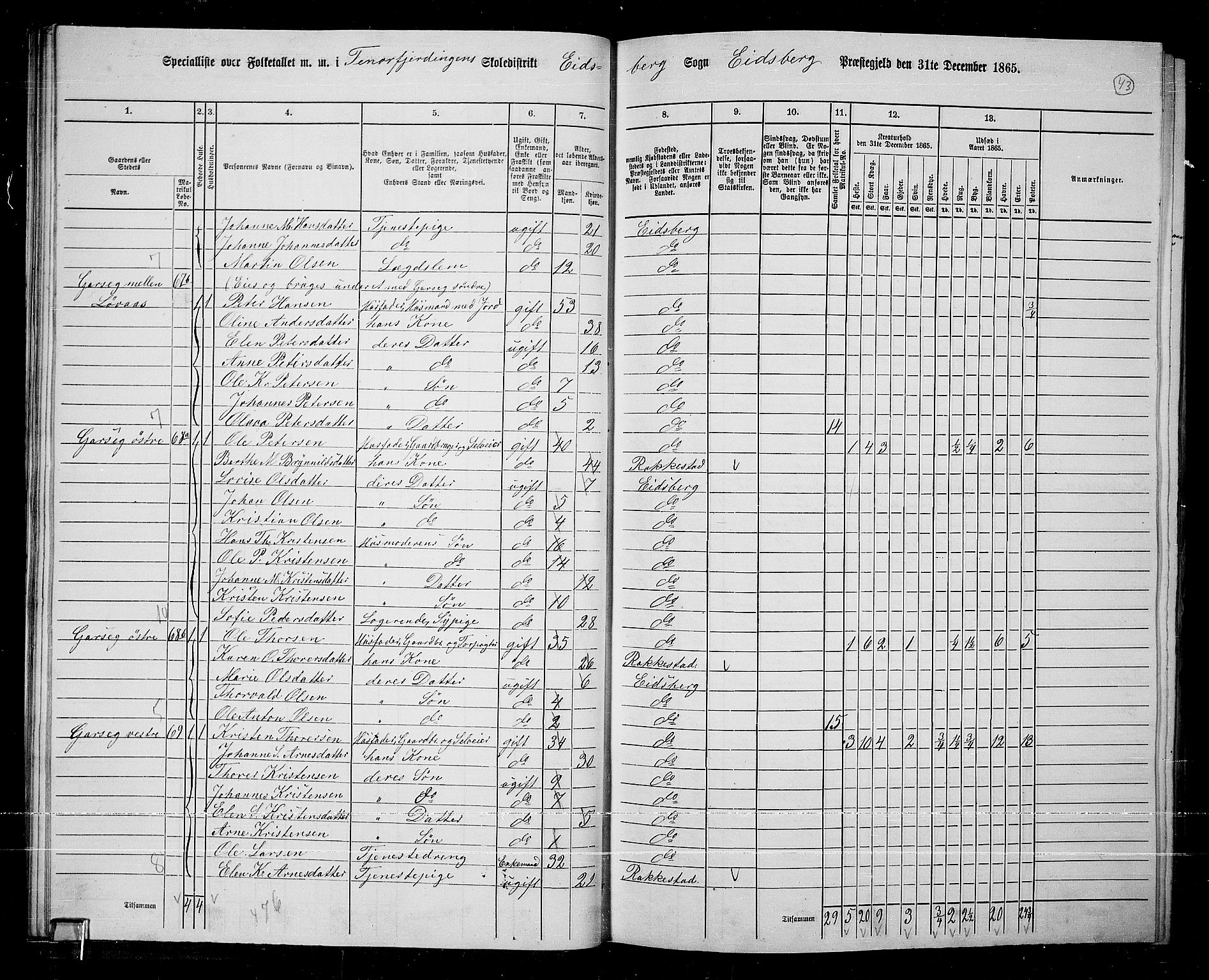 RA, 1865 census for Eidsberg, 1865, p. 38