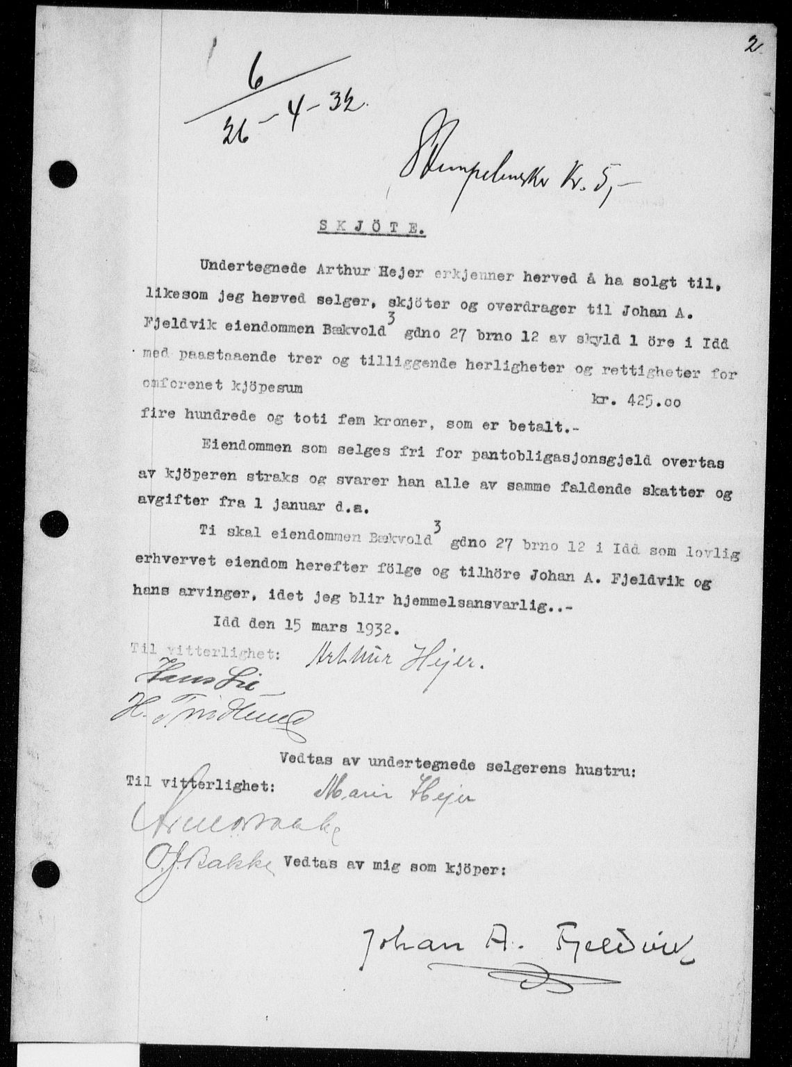 Idd og Marker sorenskriveri, SAO/A-10283/G/Gb/Gba/L0047: Mortgage book no. 47, 1932-1932, p. 2