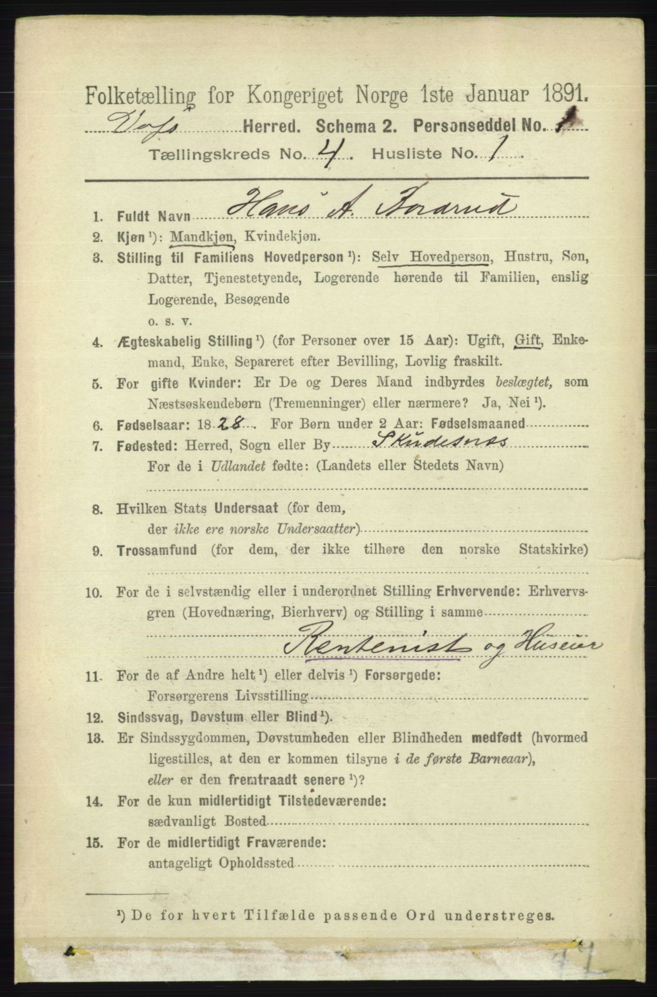 RA, 1891 census for 1235 Voss, 1891, p. 1568