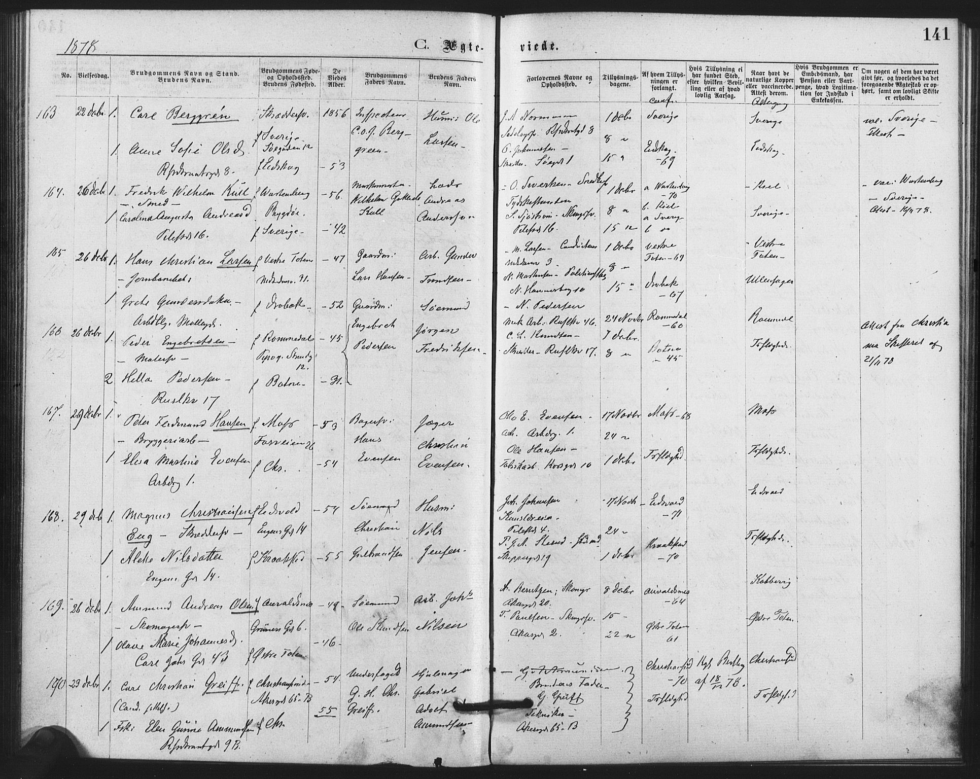Trefoldighet prestekontor Kirkebøker, SAO/A-10882/F/Fc/L0002: Parish register (official) no. III 2, 1874-1881, p. 141