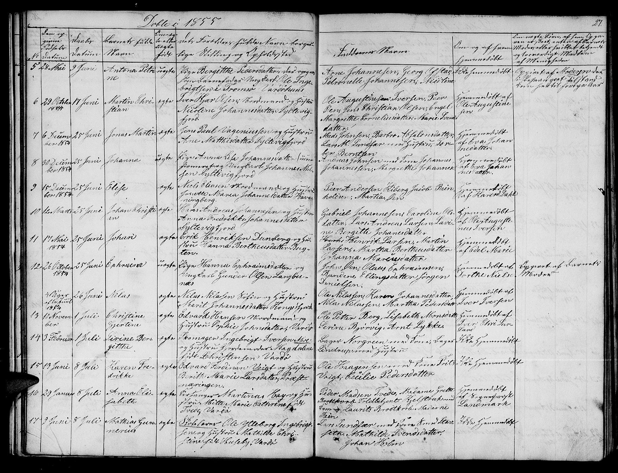 Vardø sokneprestkontor, AV/SATØ-S-1332/H/Hb/L0001klokker: Parish register (copy) no. 1, 1844-1861, p. 27