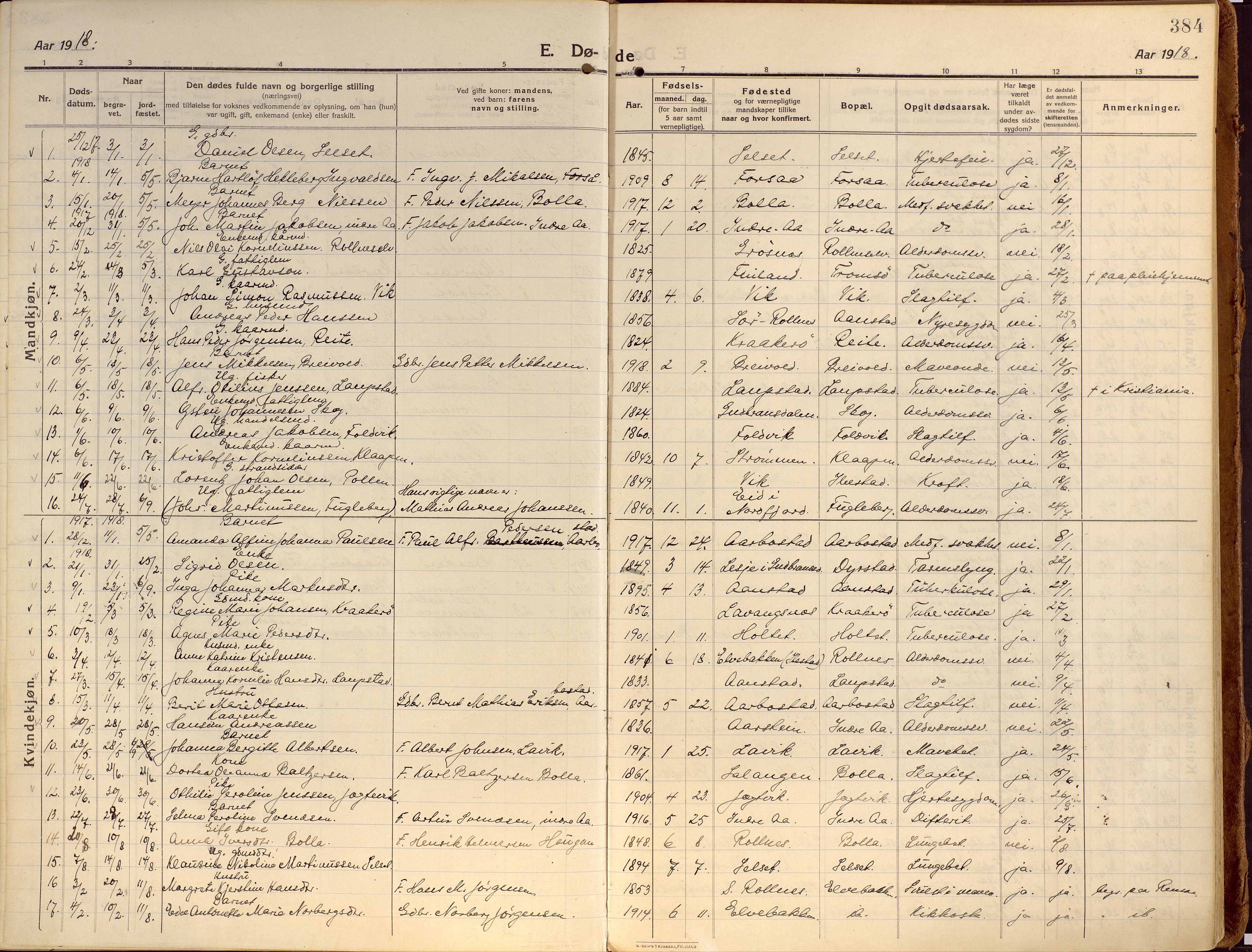 Ibestad sokneprestembete, SATØ/S-0077/H/Ha/Haa/L0018kirke: Parish register (official) no. 18, 1915-1929, p. 384