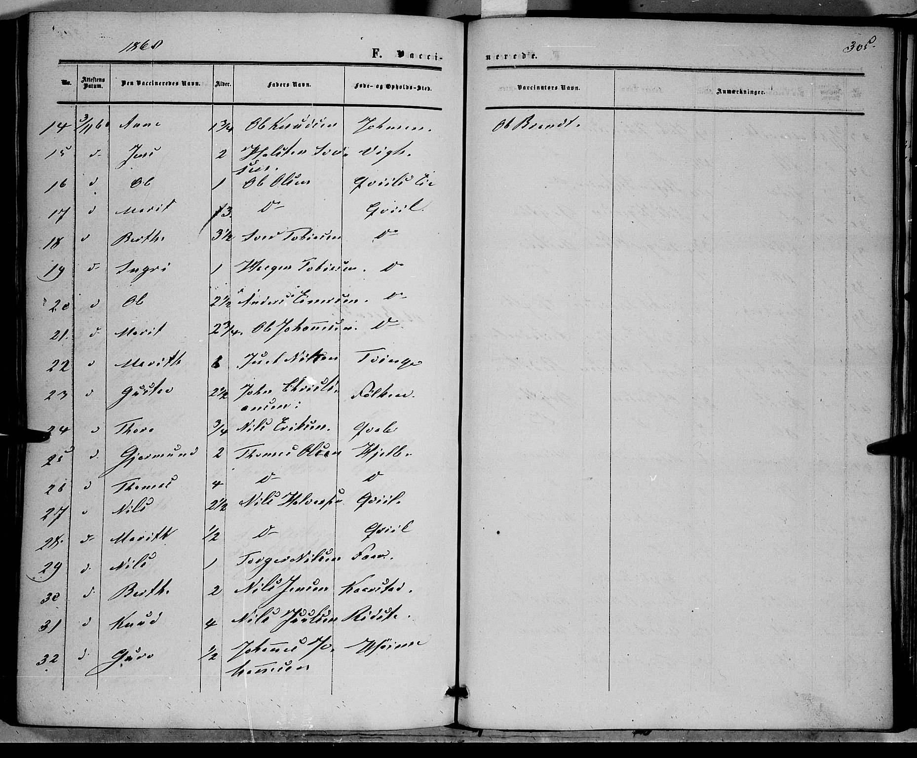 Vestre Slidre prestekontor, AV/SAH-PREST-136/H/Ha/Haa/L0002: Parish register (official) no. 2, 1856-1864, p. 305