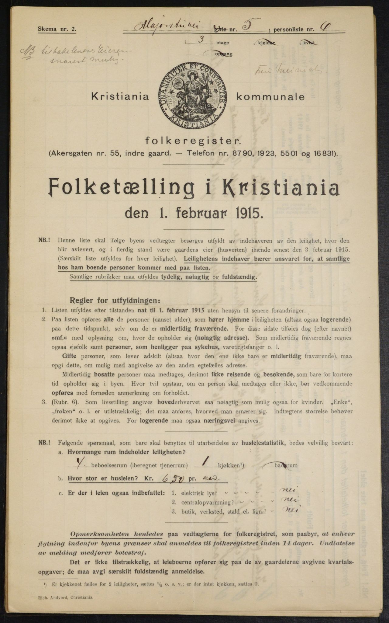 OBA, Municipal Census 1915 for Kristiania, 1915, p. 58993