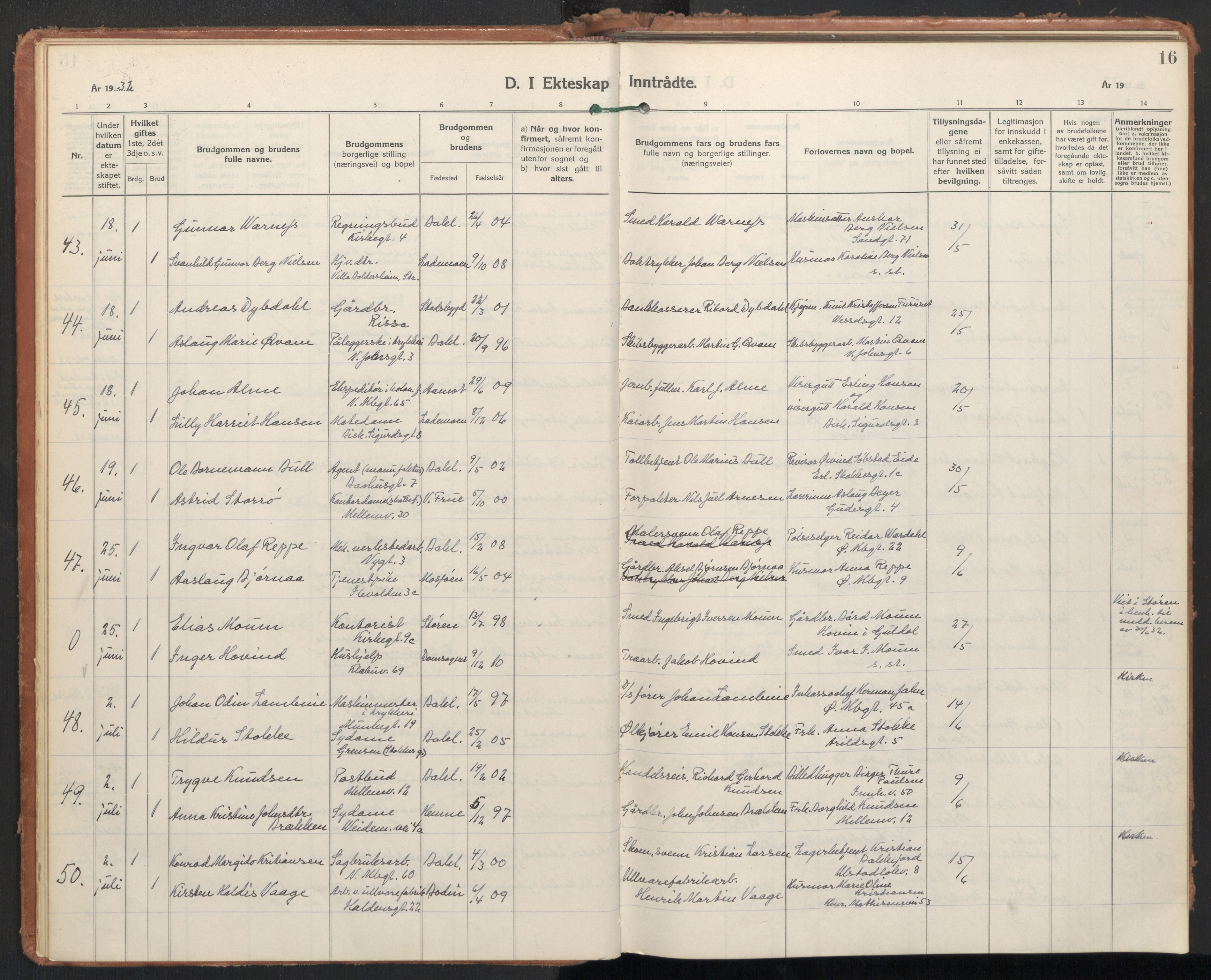 Ministerialprotokoller, klokkerbøker og fødselsregistre - Sør-Trøndelag, AV/SAT-A-1456/604/L0209: Parish register (official) no. 604A29, 1931-1945, p. 16