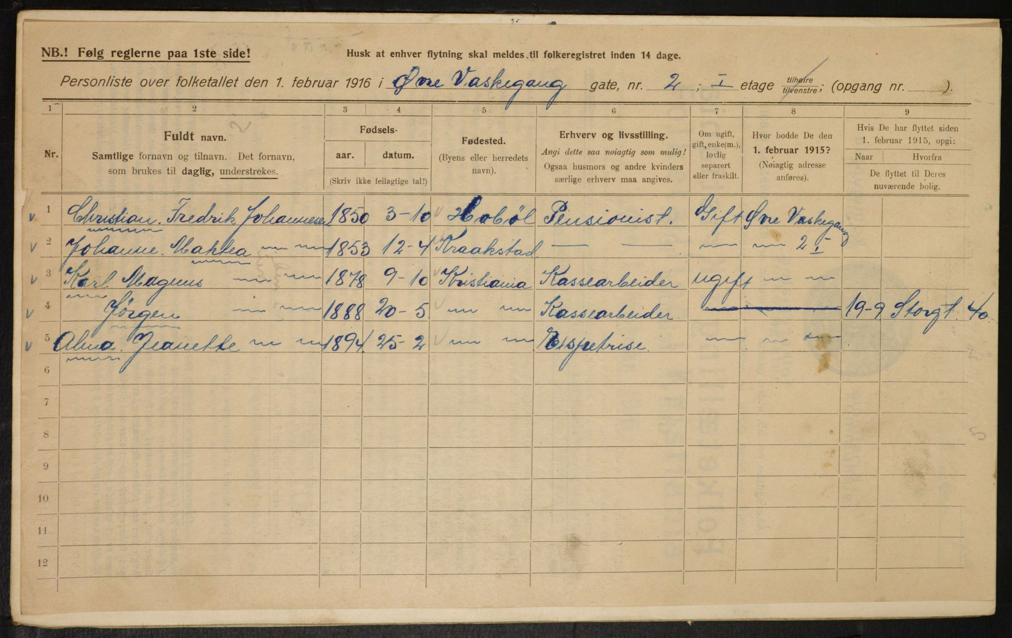 OBA, Municipal Census 1916 for Kristiania, 1916, p. 133733