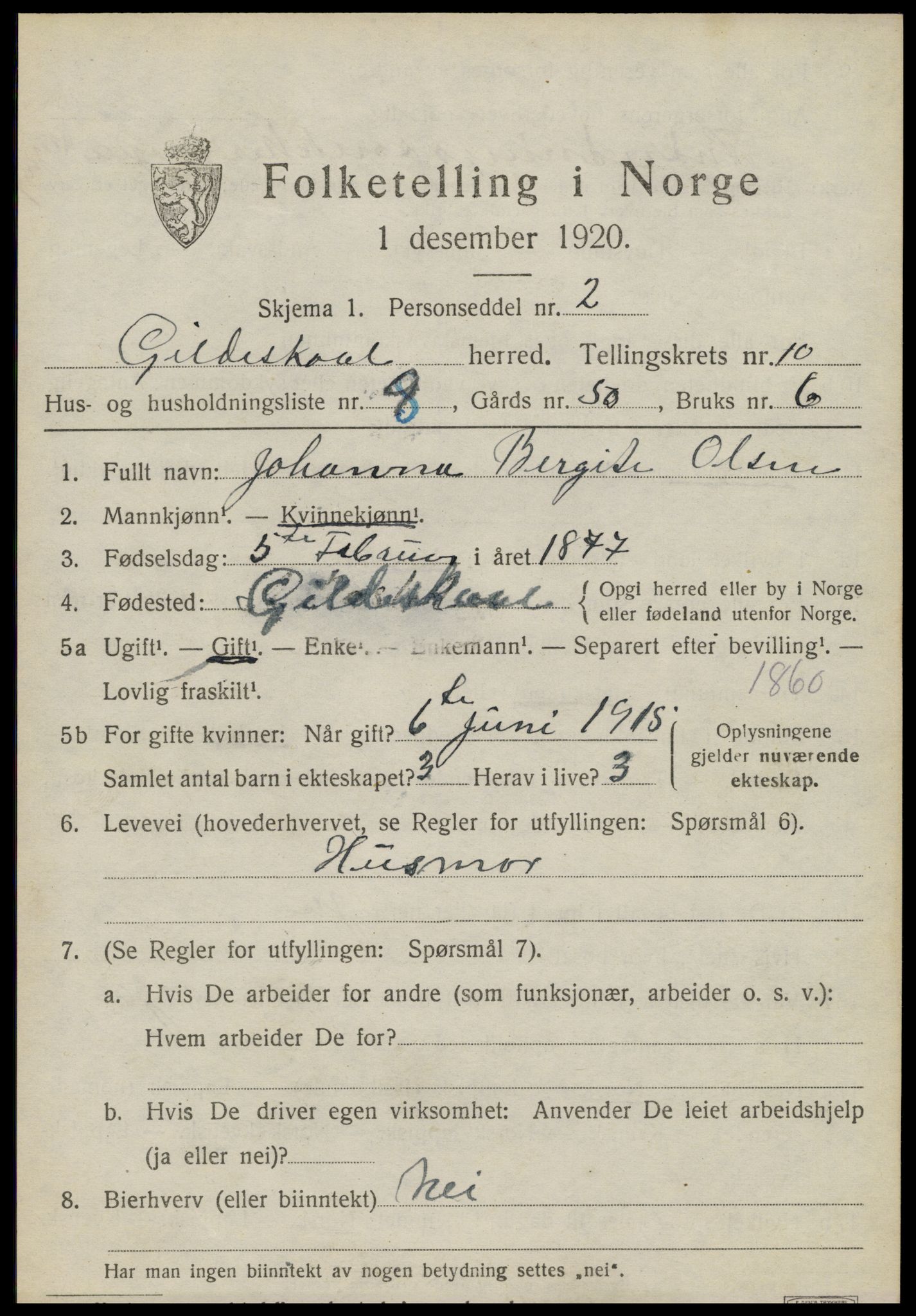 SAT, 1920 census for Gildeskål, 1920, p. 6142