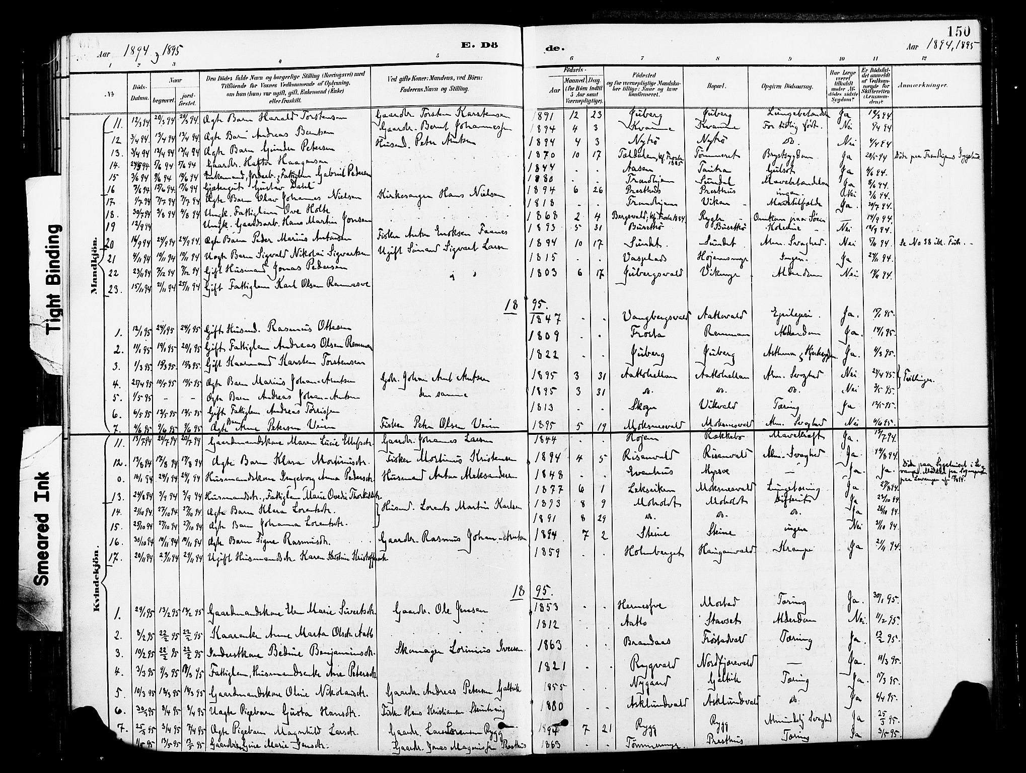 Ministerialprotokoller, klokkerbøker og fødselsregistre - Nord-Trøndelag, SAT/A-1458/713/L0121: Parish register (official) no. 713A10, 1888-1898, p. 150