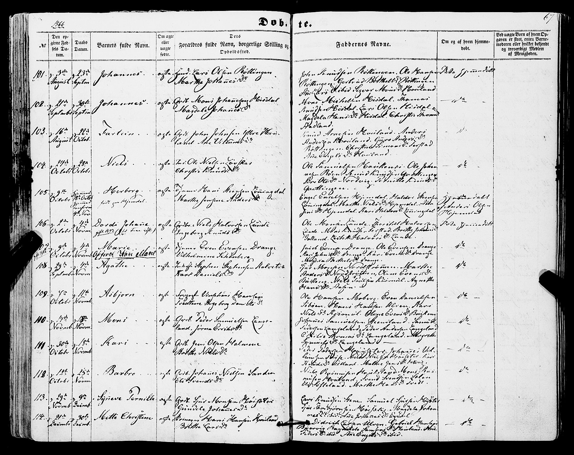 Os sokneprestembete, SAB/A-99929: Parish register (official) no. A 17, 1860-1873, p. 67