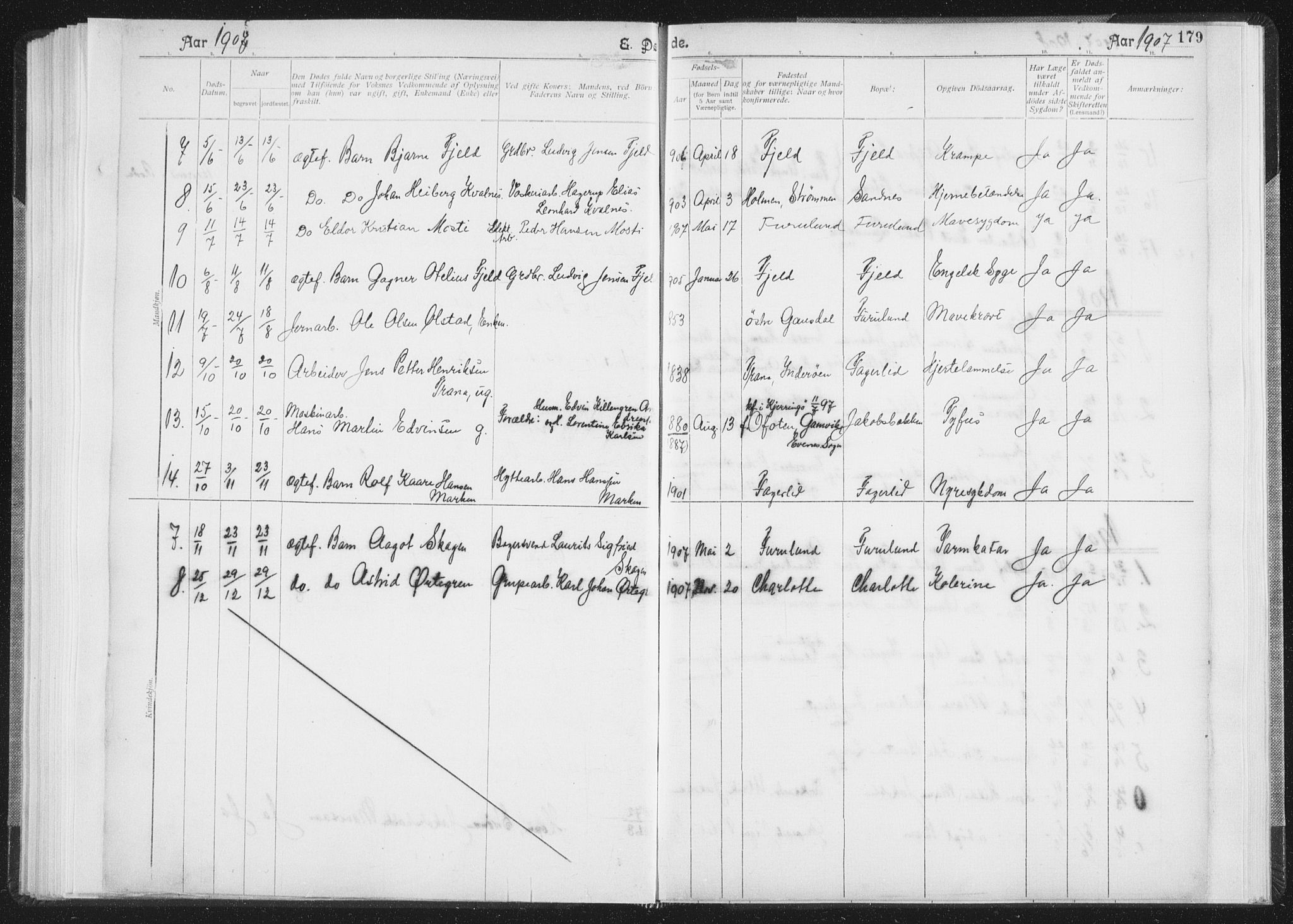 Ministerialprotokoller, klokkerbøker og fødselsregistre - Nordland, SAT/A-1459/850/L0711: Curate's parish register no. 850B01, 1902-1915, p. 179