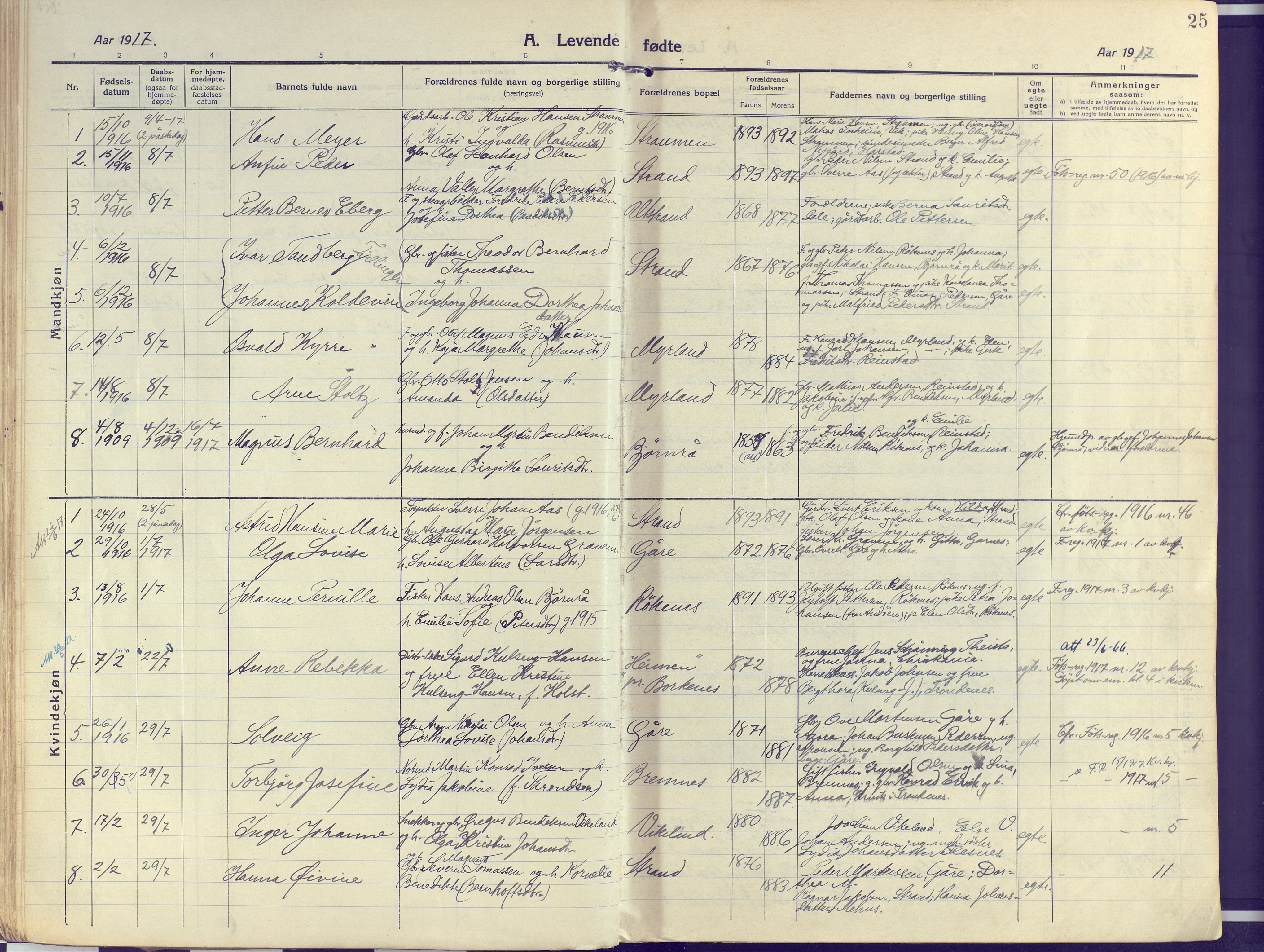 Kvæfjord sokneprestkontor, SATØ/S-1323/G/Ga/Gaa/L0007kirke: Parish register (official) no. 7, 1915-1931, p. 25