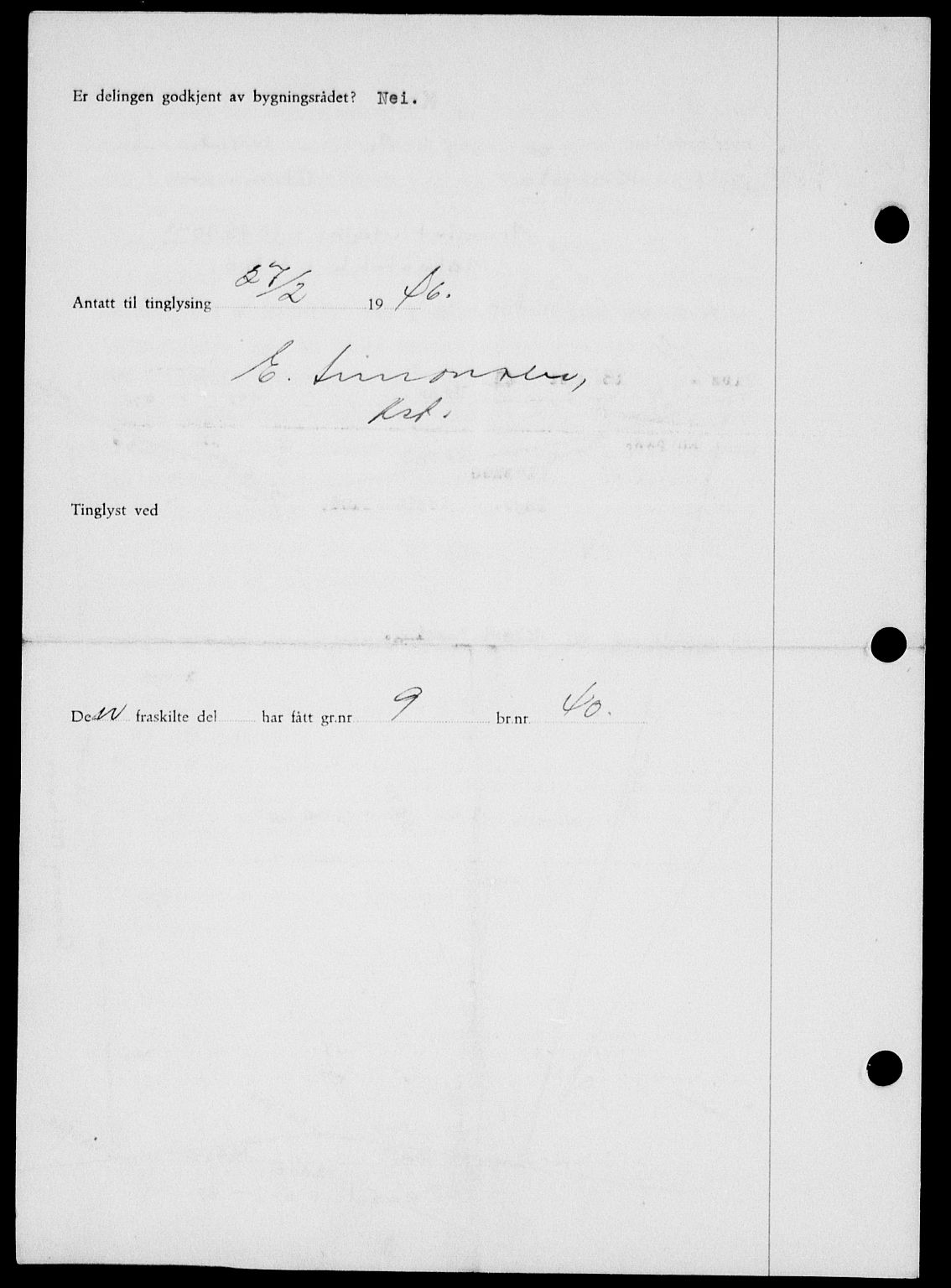 Onsøy sorenskriveri, SAO/A-10474/G/Ga/Gab/L0015: Mortgage book no. II A-15, 1945-1946, Diary no: : 399/1946