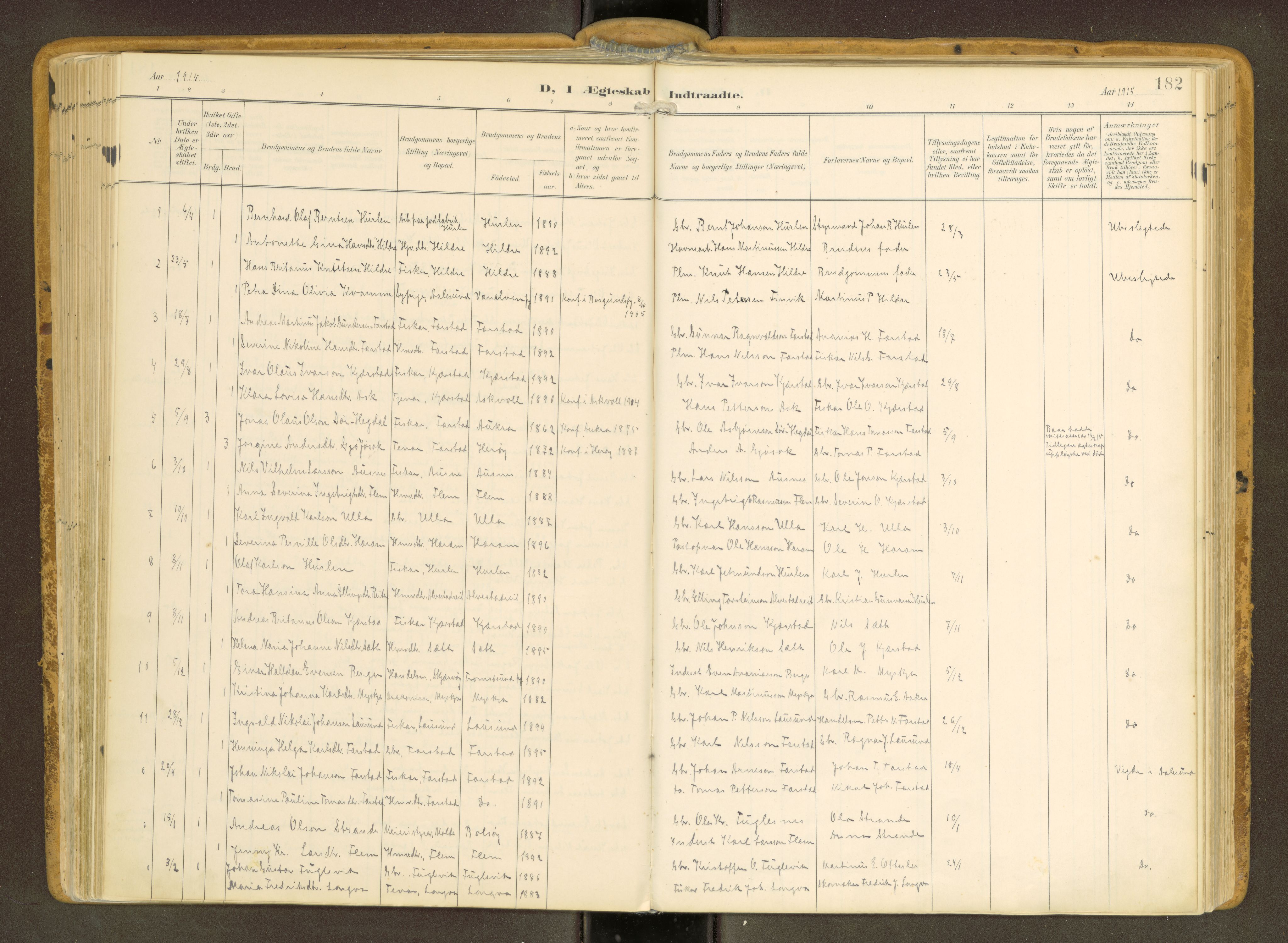 Ministerialprotokoller, klokkerbøker og fødselsregistre - Møre og Romsdal, AV/SAT-A-1454/536/L0517: Parish register (official) no. 536A--, 1897-1917, p. 182