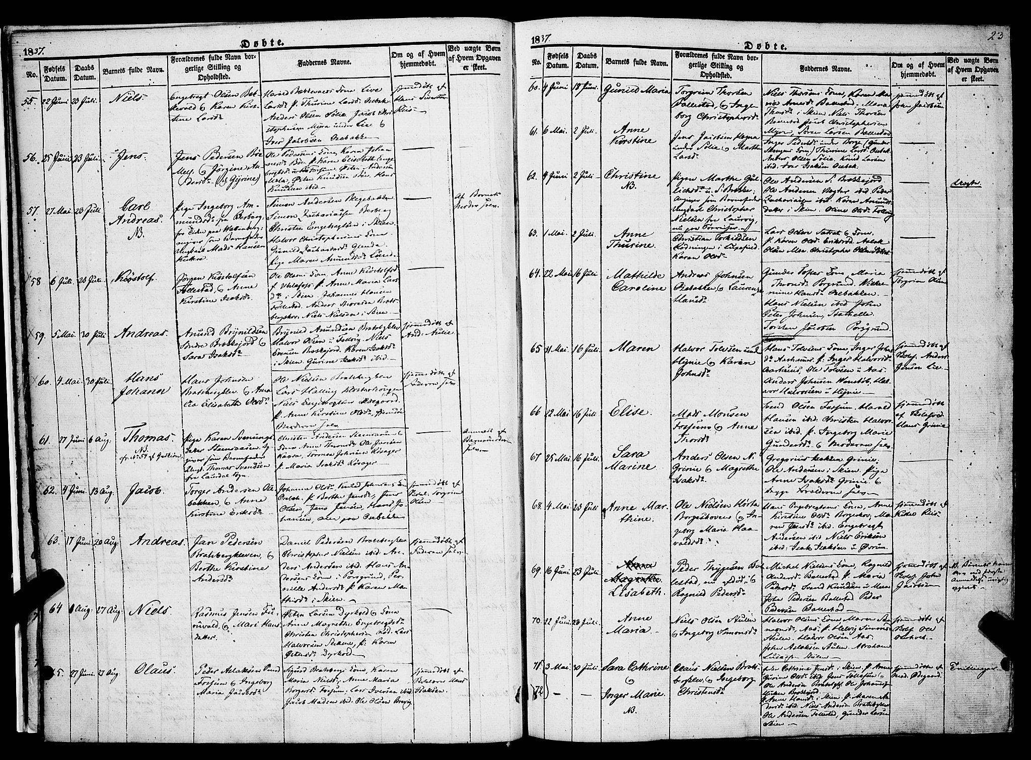 Gjerpen kirkebøker, SAKO/A-265/F/Fa/L0007a: Parish register (official) no. I 7A, 1834-1857, p. 23