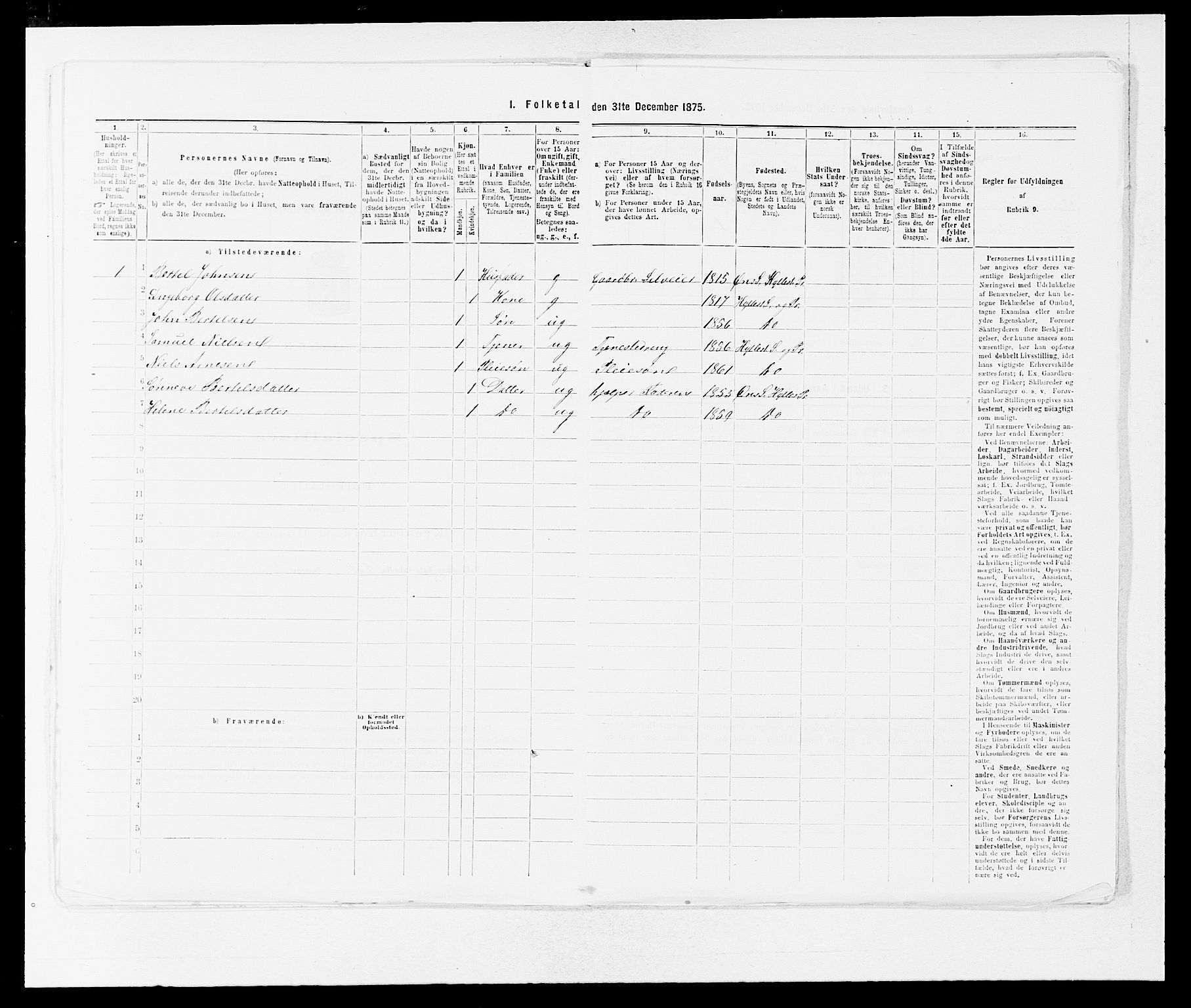 SAB, 1875 census for 1413P Hyllestad, 1875, p. 247