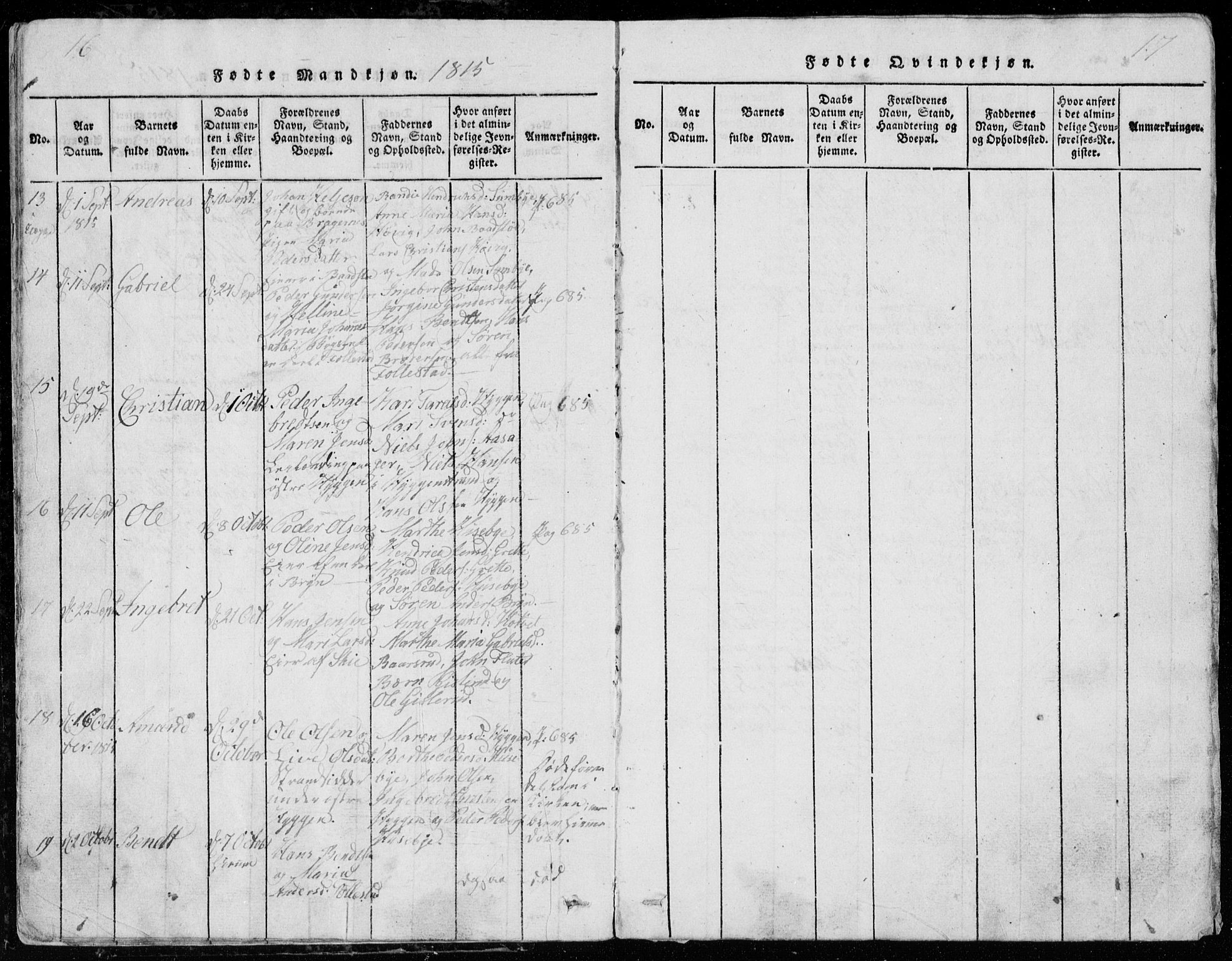 Røyken kirkebøker, AV/SAKO-A-241/G/Ga/L0003: Parish register (copy) no. 3, 1814-1856, p. 16-17