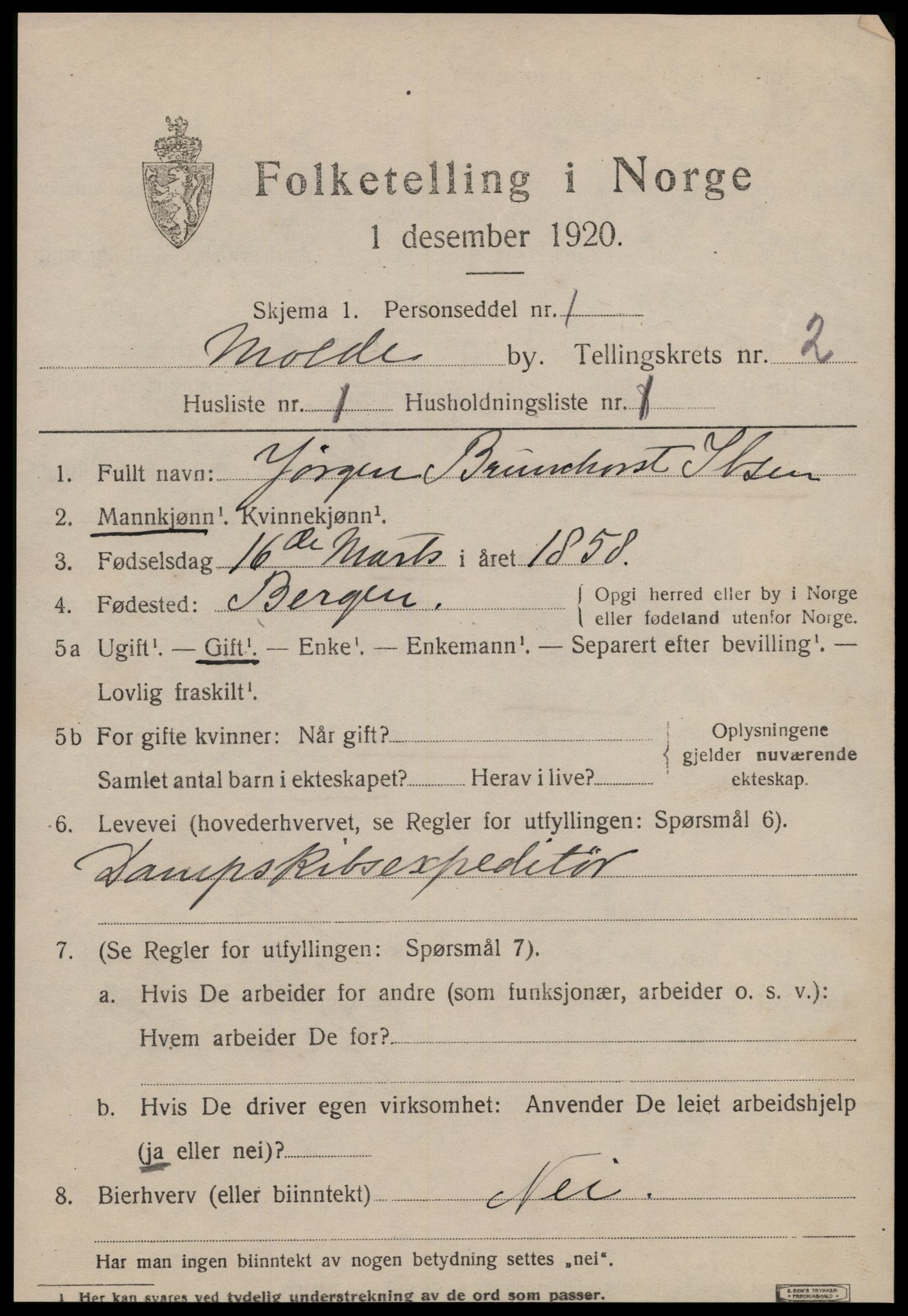 SAT, 1920 census for Molde, 1920, p. 3377