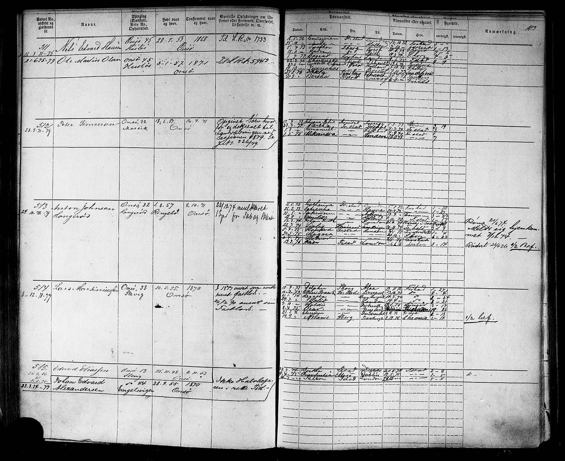 Fredrikstad mønstringskontor, SAO/A-10569b/F/Fc/Fca/L0002: Annotasjonsrulle, 1868-1885, p. 106