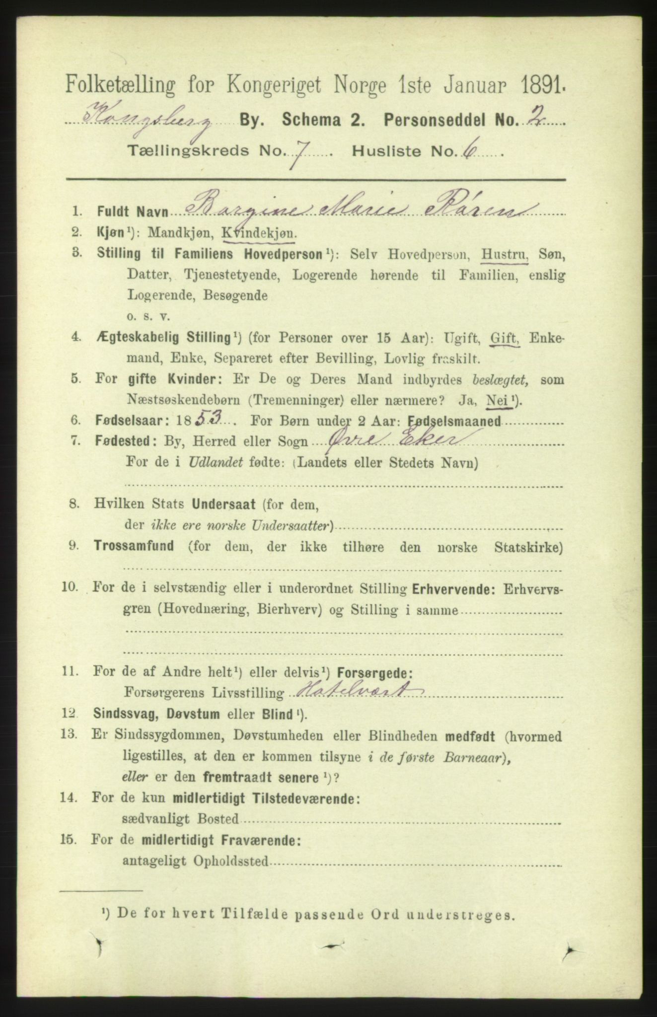 RA, 1891 census for 0604 Kongsberg, 1891, p. 5050