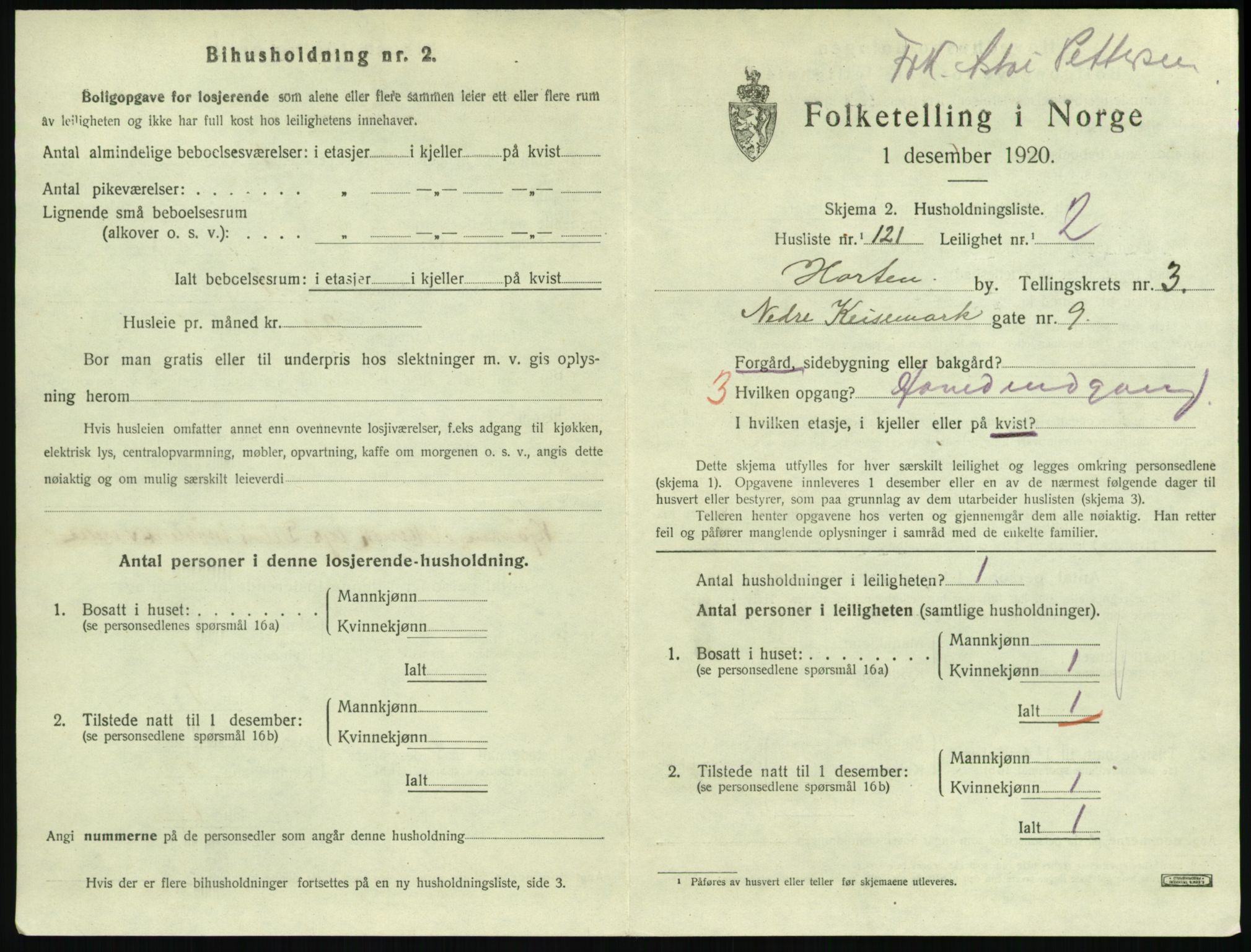 SAKO, 1920 census for Horten, 1920, p. 4535