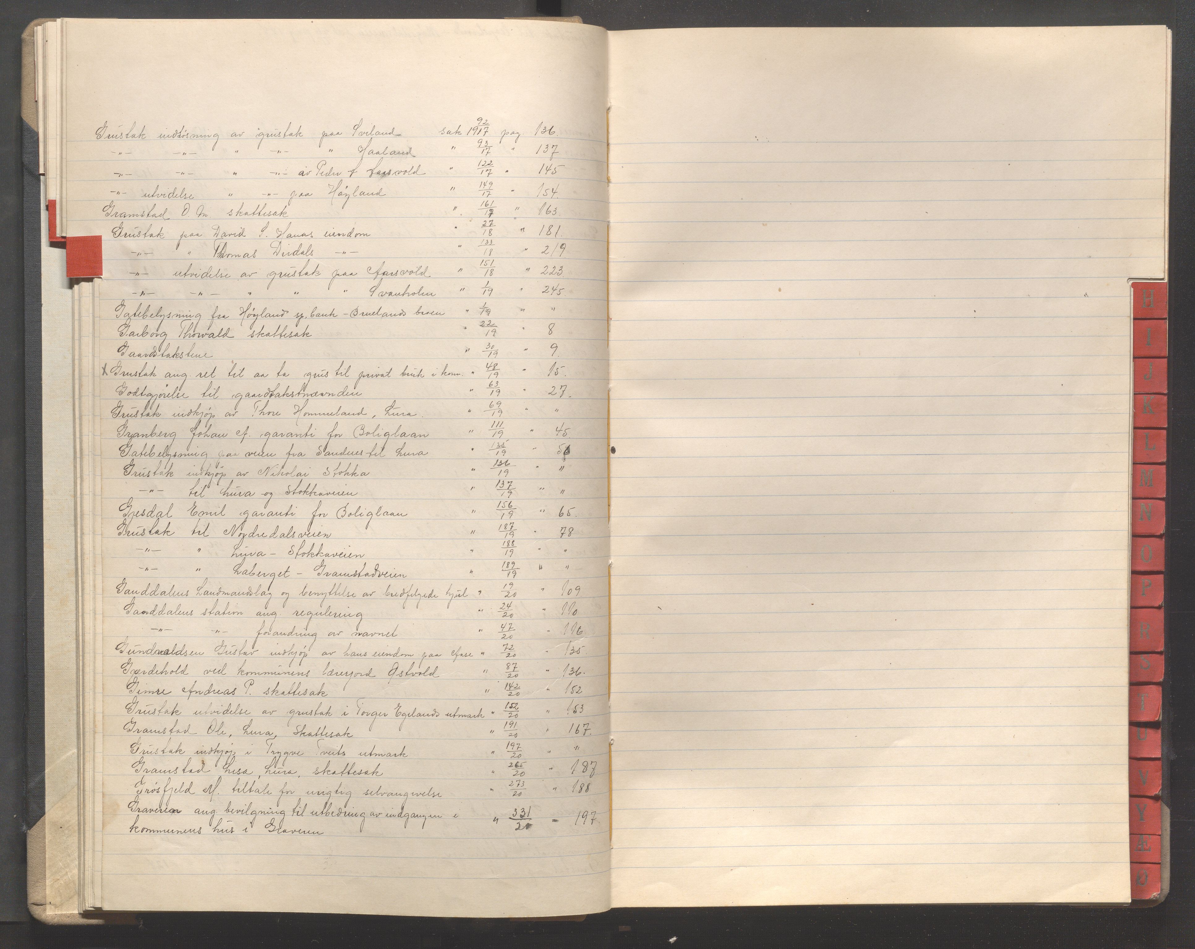 Høyland kommune - Formannskapet, IKAR/K-100046/A/Ae/L0001: Register, 1912-1920, p. 22