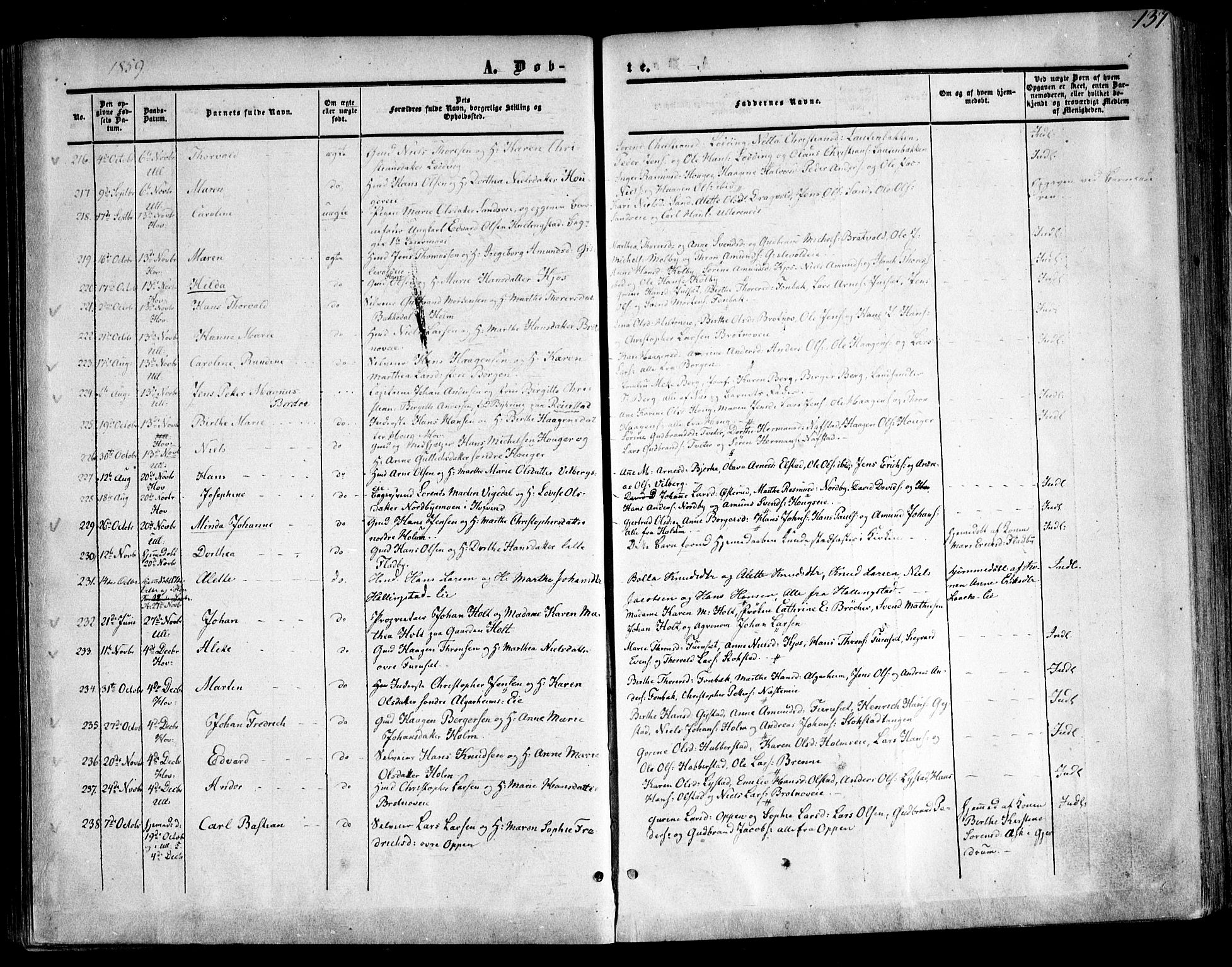 Ullensaker prestekontor Kirkebøker, SAO/A-10236a/F/Fa/L0015.a: Parish register (official) no. I 15A, 1851-1862, p. 137