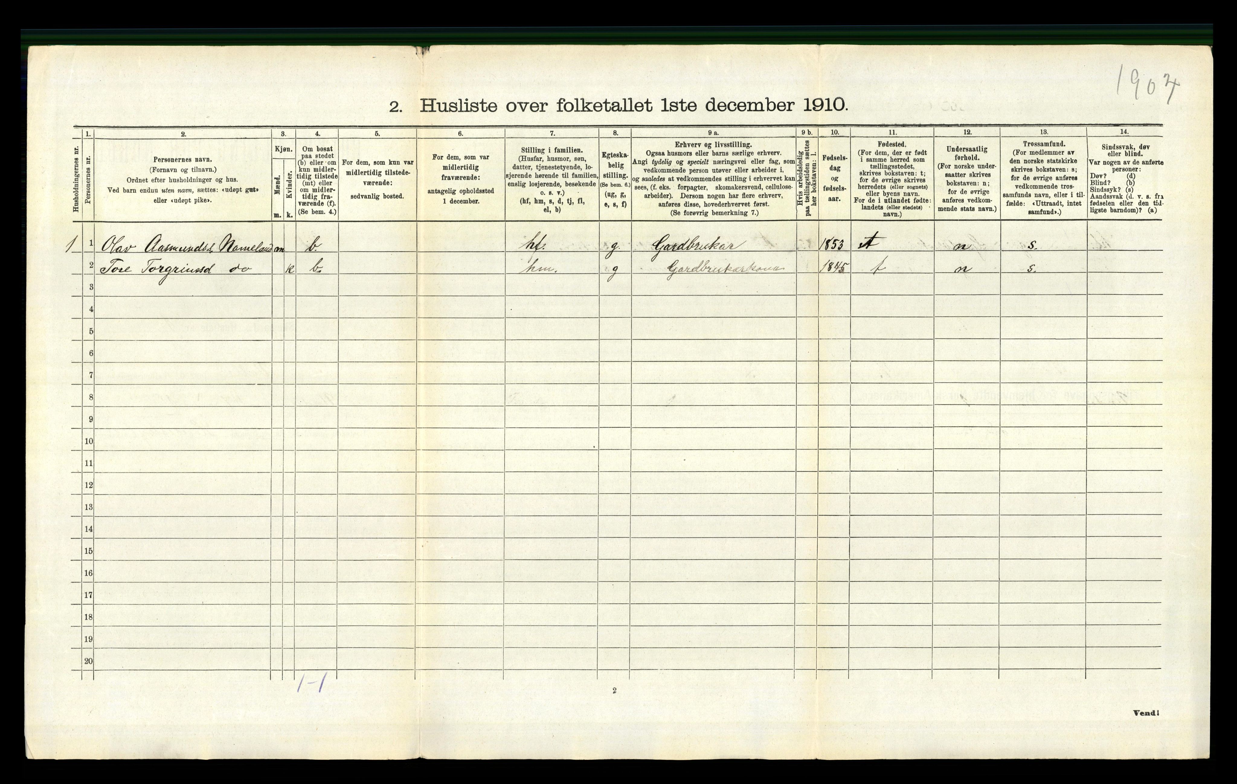 RA, 1910 census for Valle, 1910, p. 322