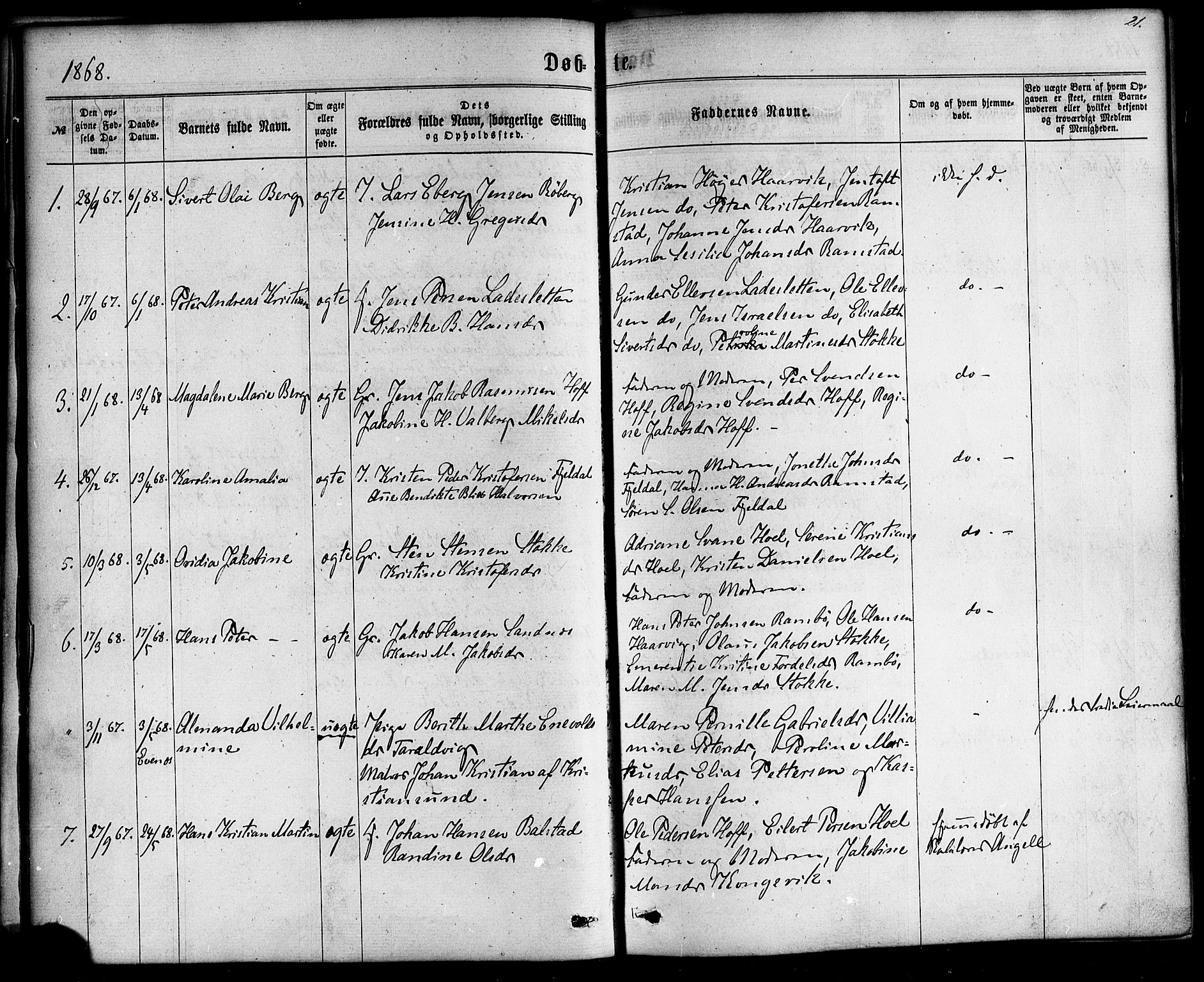 Ministerialprotokoller, klokkerbøker og fødselsregistre - Nordland, AV/SAT-A-1459/865/L0923: Parish register (official) no. 865A01, 1864-1884, p. 21