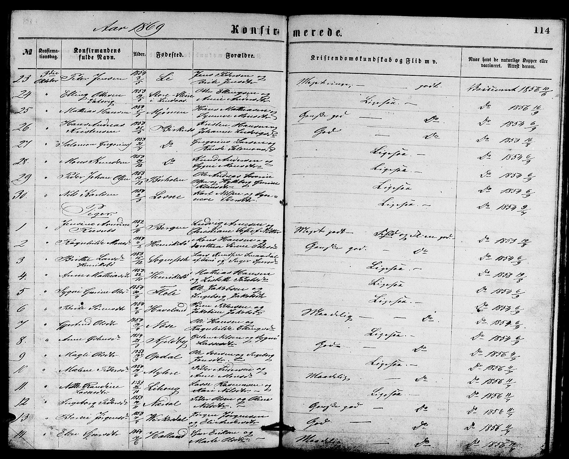 Gulen sokneprestembete, AV/SAB-A-80201/H/Hab/Habb/L0002: Parish register (copy) no. B 2, 1867-1883, p. 114