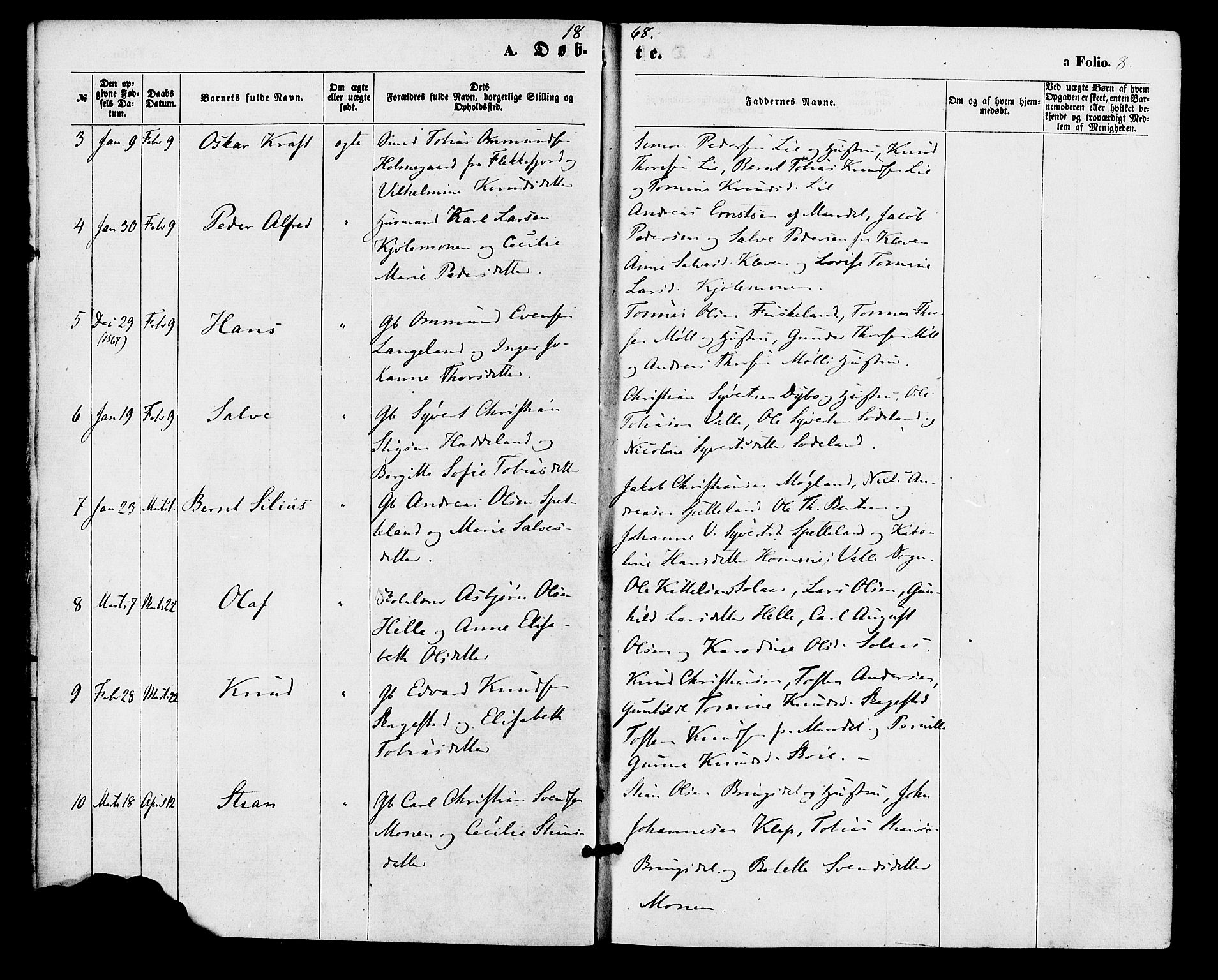 Holum sokneprestkontor, AV/SAK-1111-0022/F/Fa/Faa/L0006: Parish register (official) no. A 6, 1865-1883, p. 8
