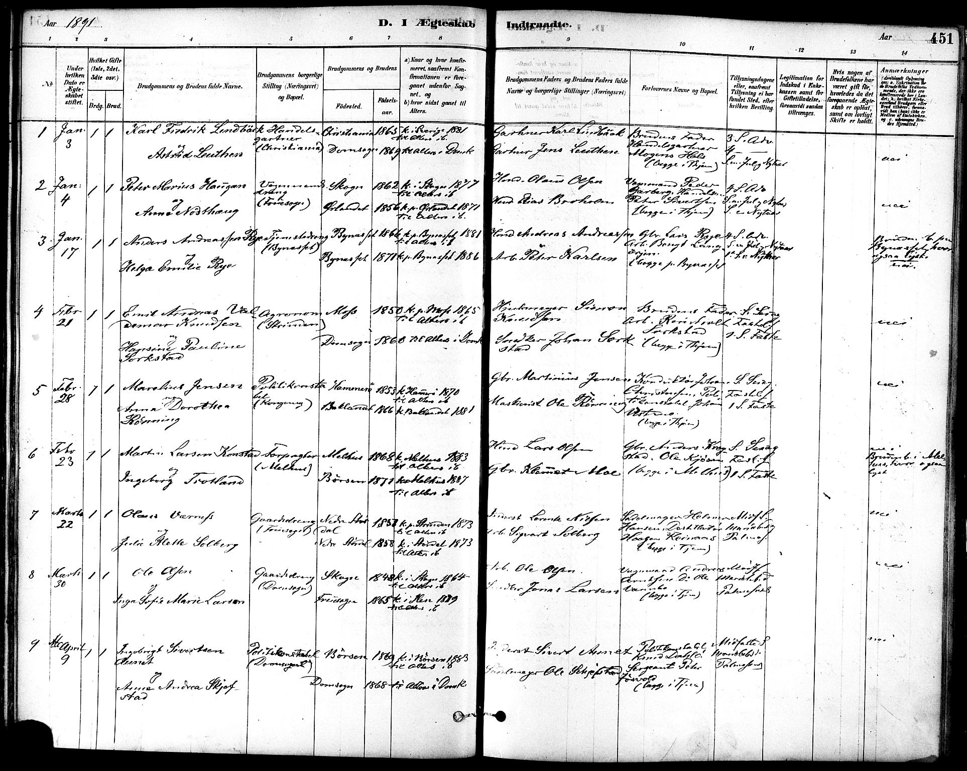 Ministerialprotokoller, klokkerbøker og fødselsregistre - Sør-Trøndelag, SAT/A-1456/601/L0058: Parish register (official) no. 601A26, 1877-1891, p. 451