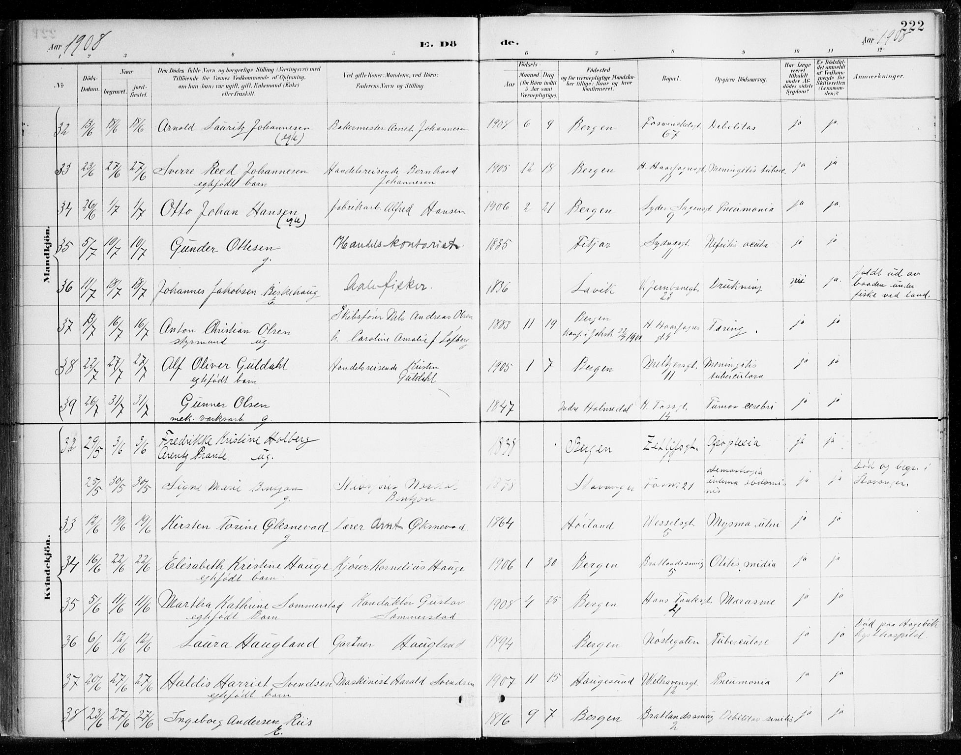 Johanneskirken sokneprestembete, SAB/A-76001/H/Haa/L0019: Parish register (official) no. E 1, 1885-1915, p. 222